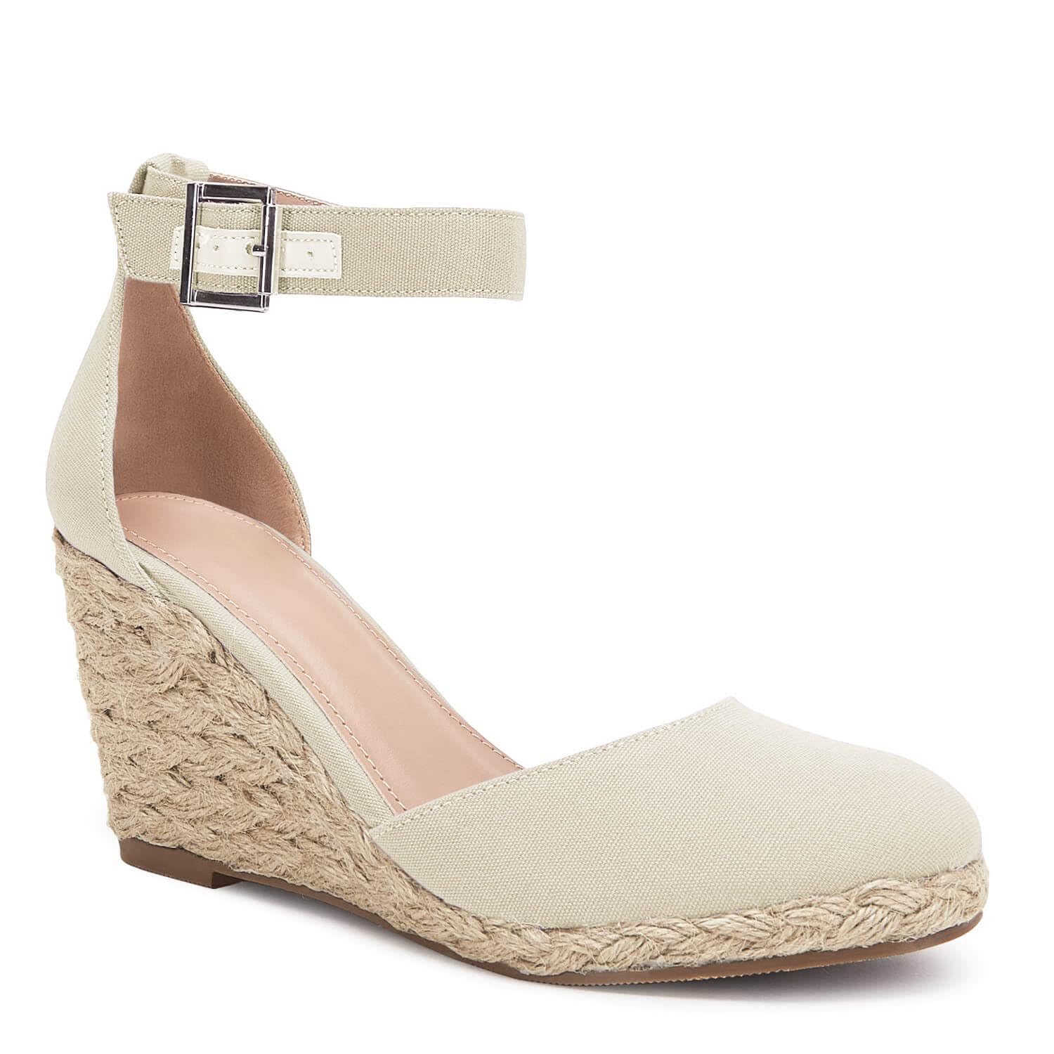 Coziavenue Womens Closed Toe Espadrilles Wedges Shoes Platform Heel Ankle Strap Buckle Dress Sandals