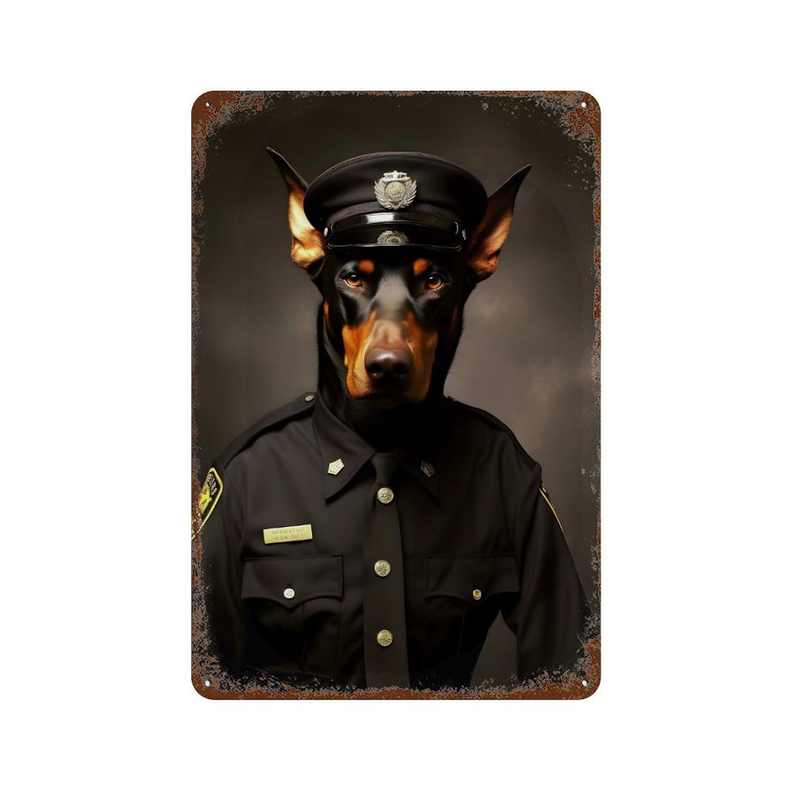 Policeman Doberman Rustic Tin Plaque 11.8"x7.9", for Pub, Kitchen And Man Cave Decor, Vintage Wall Decor
