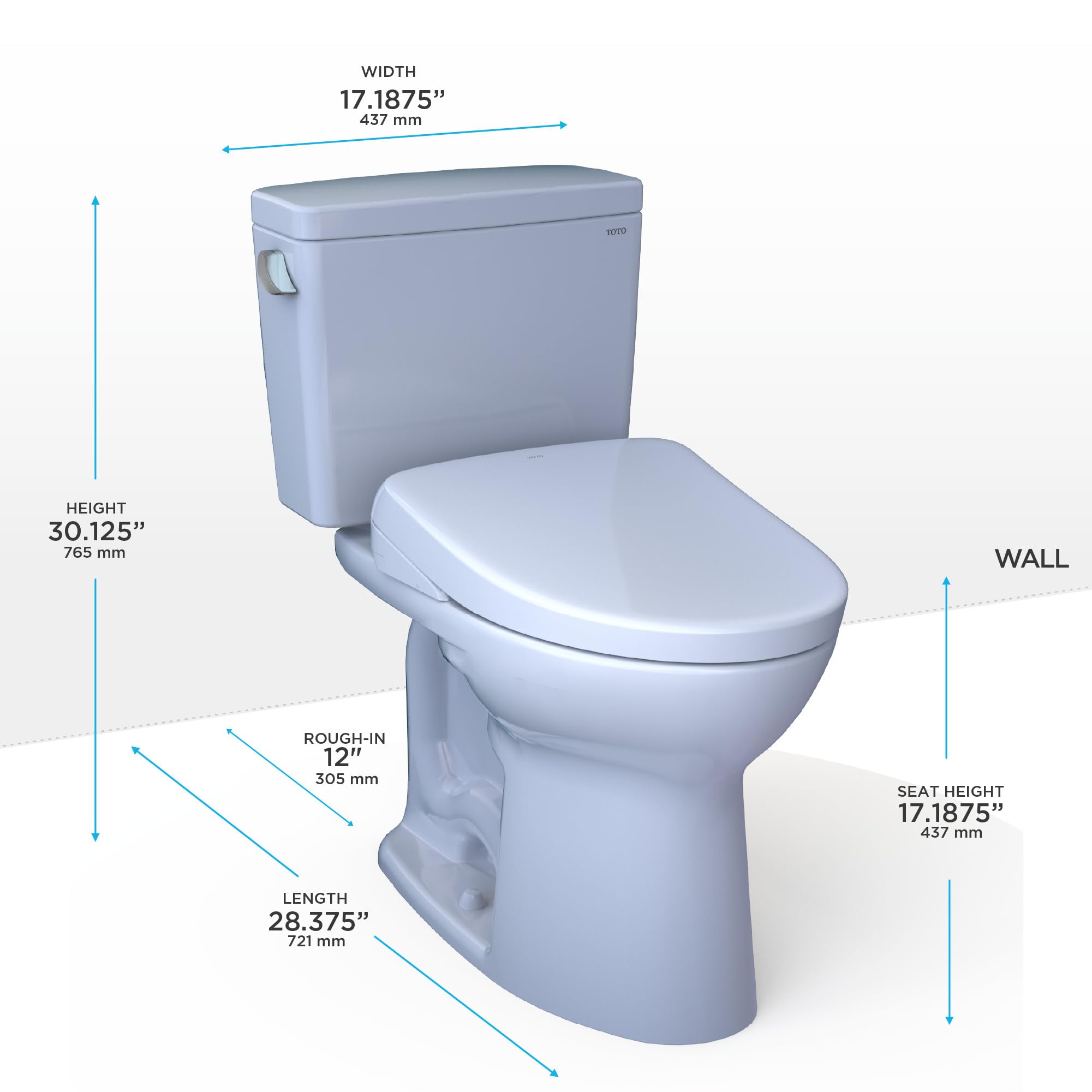 TOTO Drake WASHLET Two-Piece Elongated 1 28 GPF Universal Height TORNADO FLUSH Toilet with S5 Bidet Seat Cotton — view 18