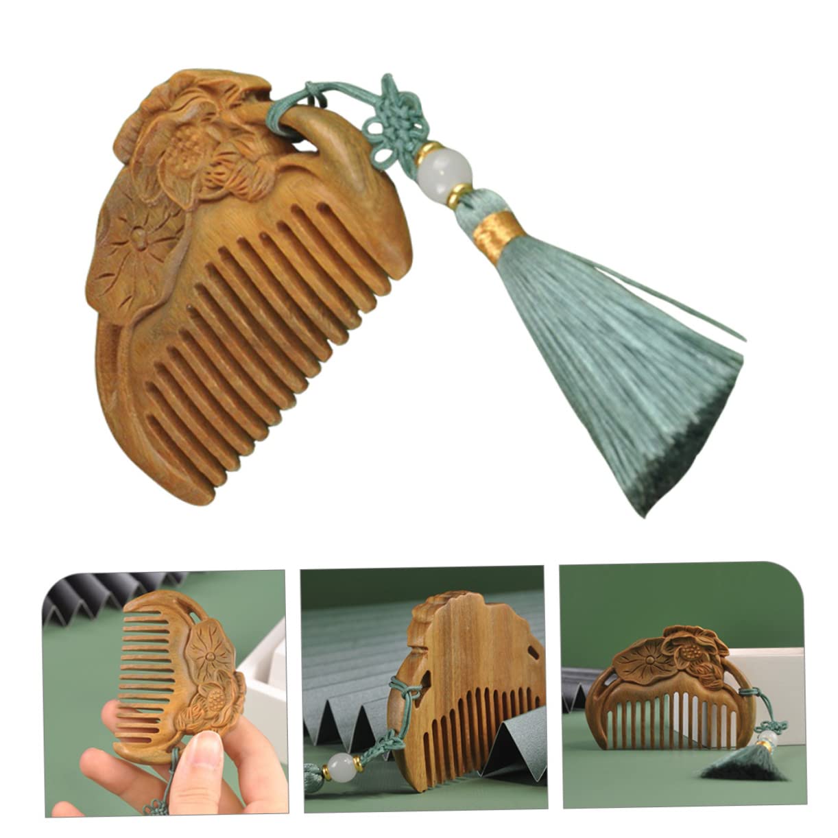 LALAFINA 5piezas Cepillo De Madera Con Borlas Elegantes Para Desenredar Cabello Peine Portátil y Antiestático Para Mujeres Hombres