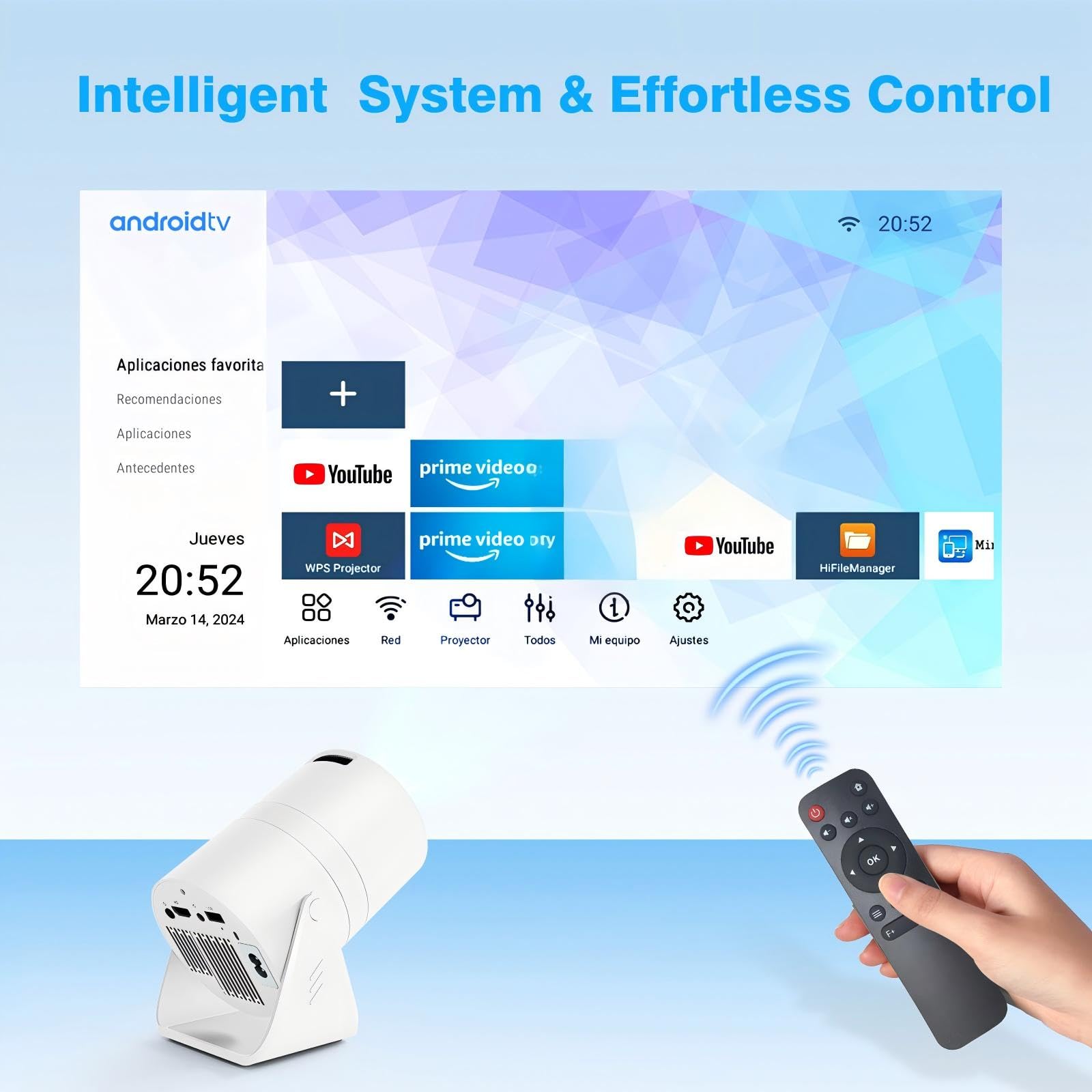 Messa a fuoco elettrica: mini proiettore, supporta proiettore portatile 4K 1080P con WiFi Dual Band e Bluetooth 5.2, 150 ANSI, rotazione a 180°, correzione trapezoidale automatica, video proiettore