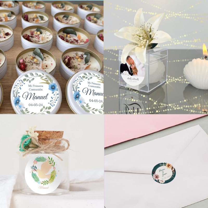 Pegatinas Personalizadas Redondas en Vinilo UV – Etiquetas Adhesivas Resistentes al Agua y al Sol – Ideal para Logo de Empresa, Packaging, Regalos, Cumpleaños, Boda, Bautizo y Comunion (5cm ø)