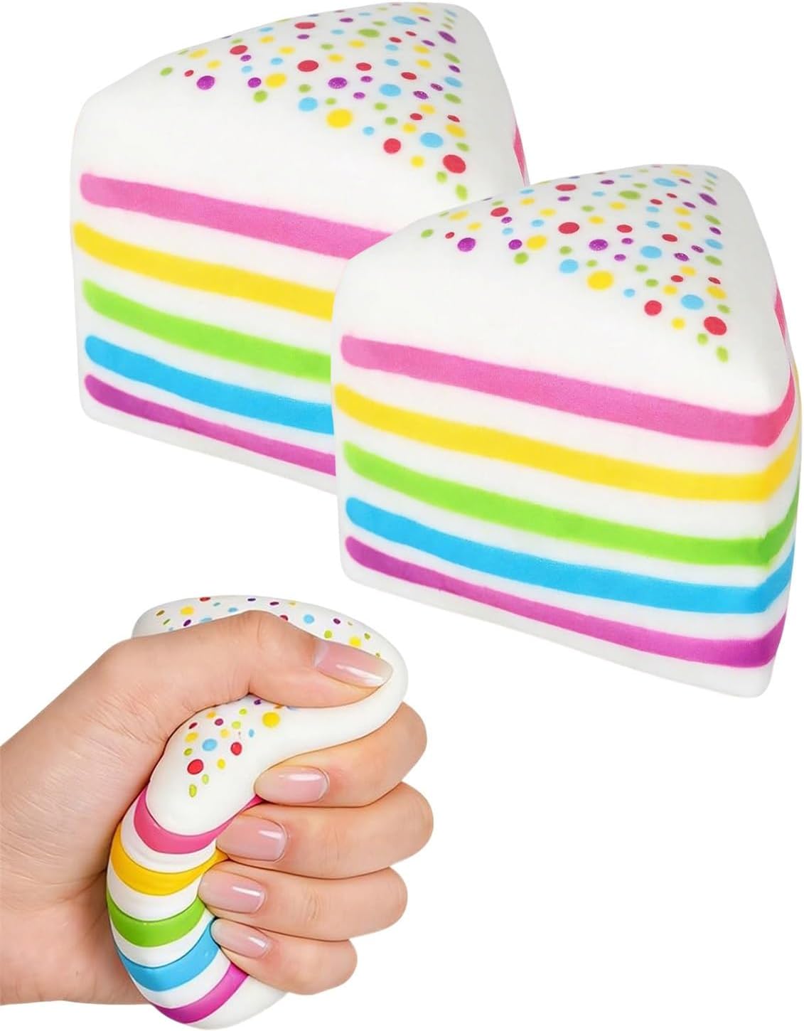 Jumbo Rainbow Cake Squishy, Slow Rising Fidget Squeeze, Colorful Giant Layer Cake Slice Toy, Soft Relief Squishy Stress,Squeeze Ball Sensory for Anxiety Stress Party Favors(2pcs)