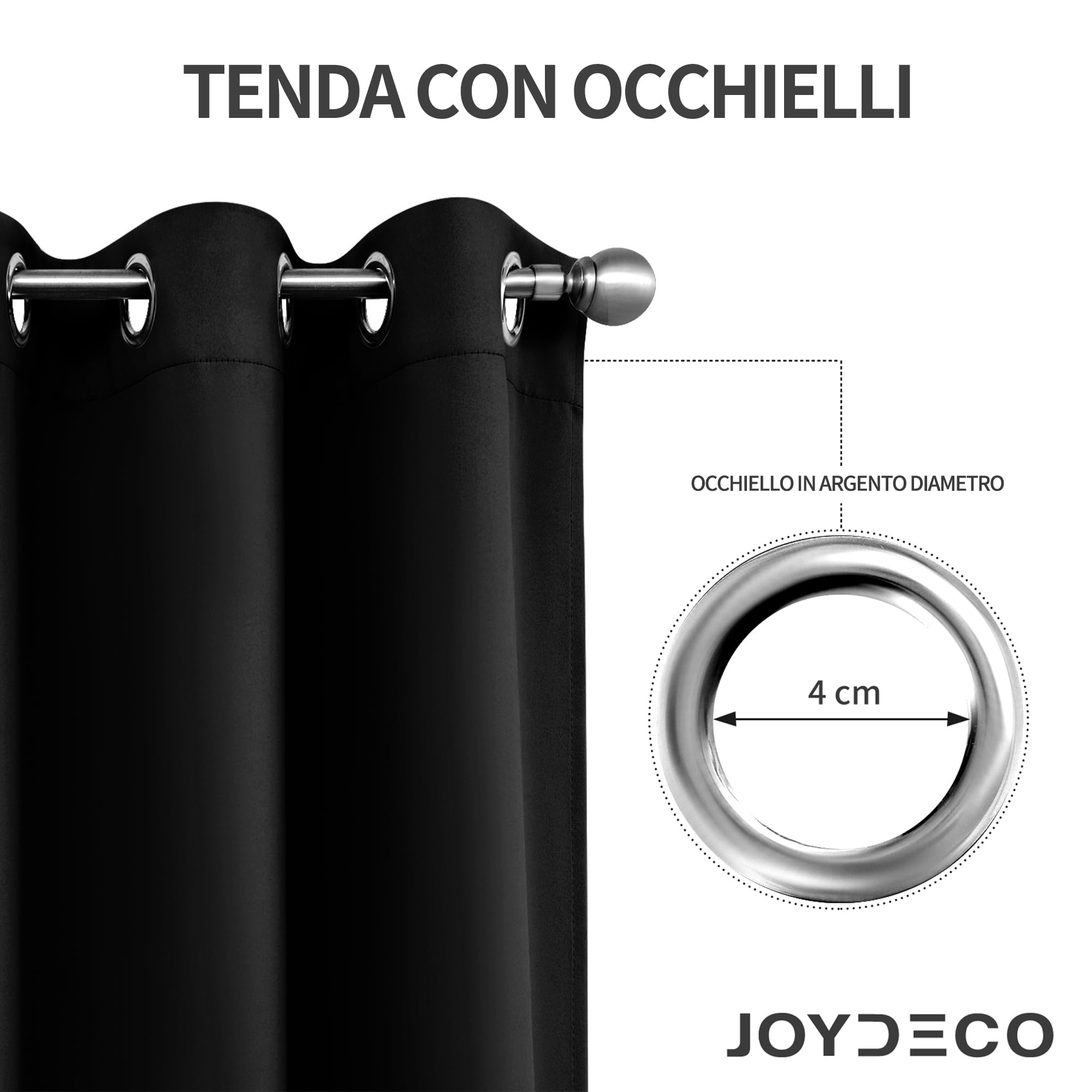Joydeco Tende Oscuranti per Interni 2 Pezzi L 140 x A 245, Tende Termiche con Occhielli Nero per Soggiorno Moderne, Cameretta Bambini, Camera
