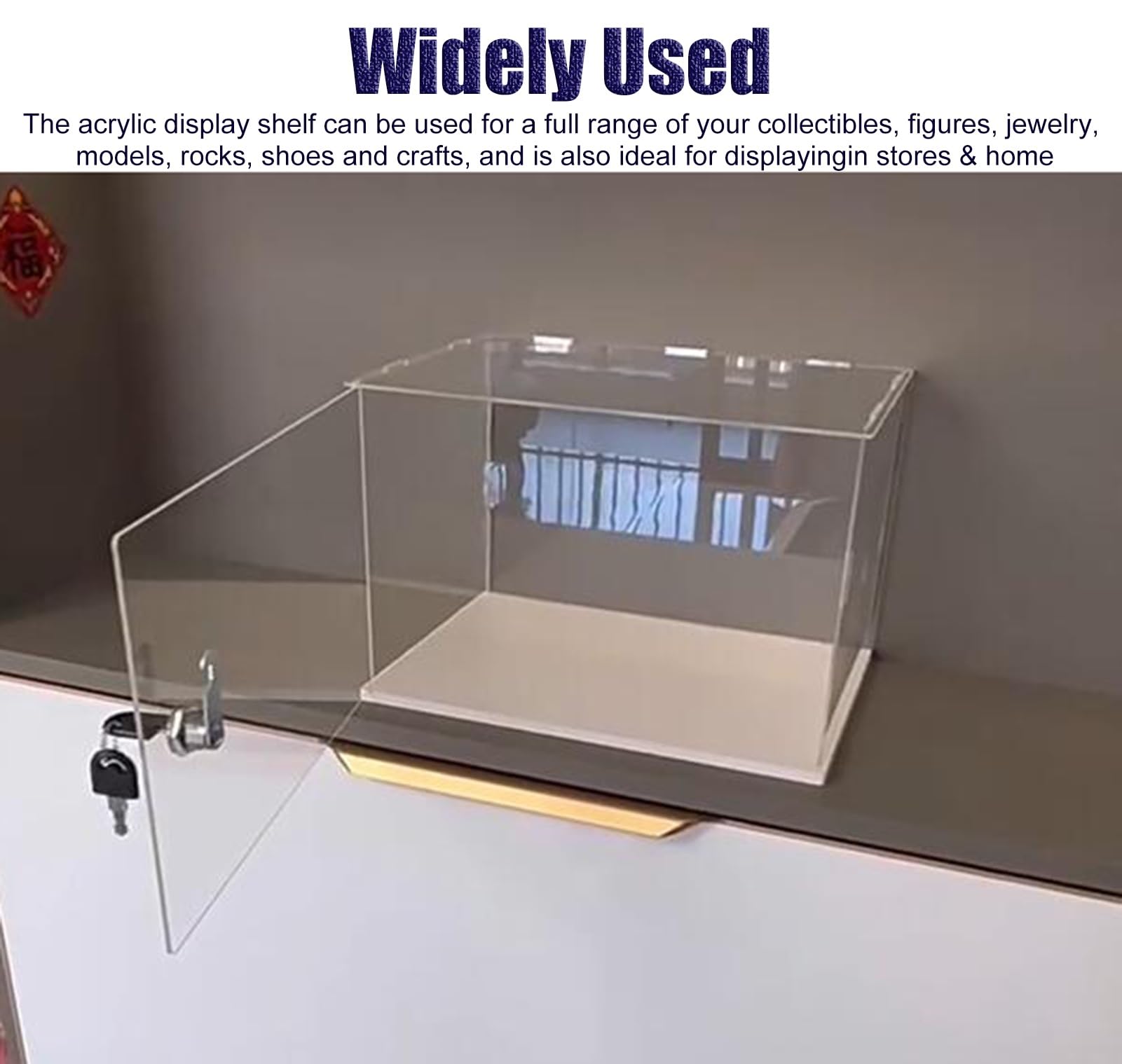 Teca Plexiglass Vetrina in Acrilico con Serratura e Chiave, Ampia Vetrina Trasparente da Banco con Anta, Organizzatore Antipolvere per Figure/ Oggetti da Collezione/ Bambole(L25xW40xH20cm/10x16x8")