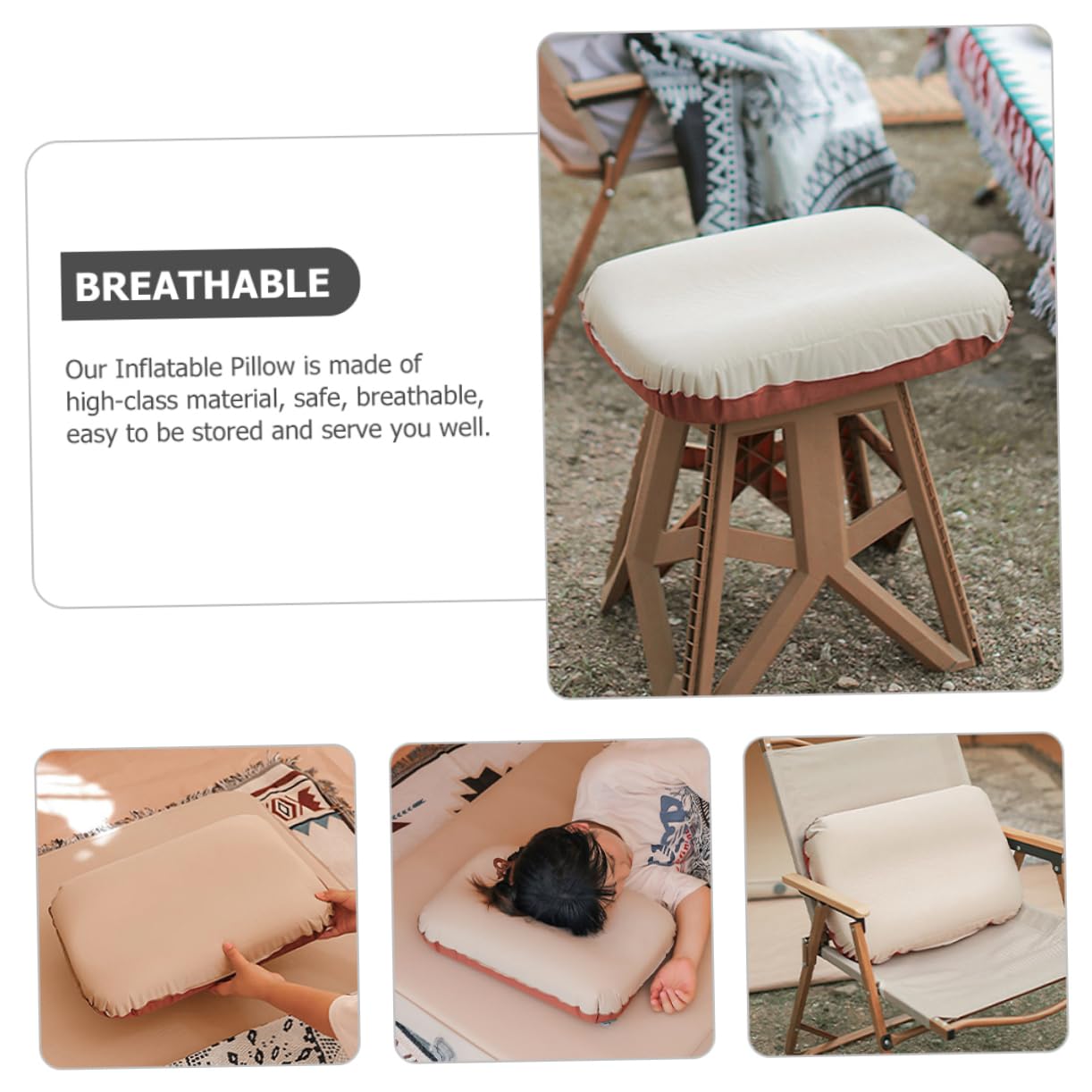 KOMBIUDA Oreiller de Voyage Gonflable Pratique, Réglable en Hauteur, Design Ergonomique, Facile à Gonfler Dégonfler, pour Maison et Vacances, Accessoire de Camping