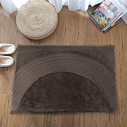 Image of Luxe Home Rabbit Fur Soild Bath Mat Super Soft, Anti-Slip, Washable, Rectangle, for Bathroom Door Mate, Bedroom Door Mats (Cocoa, 40x60 cm)
