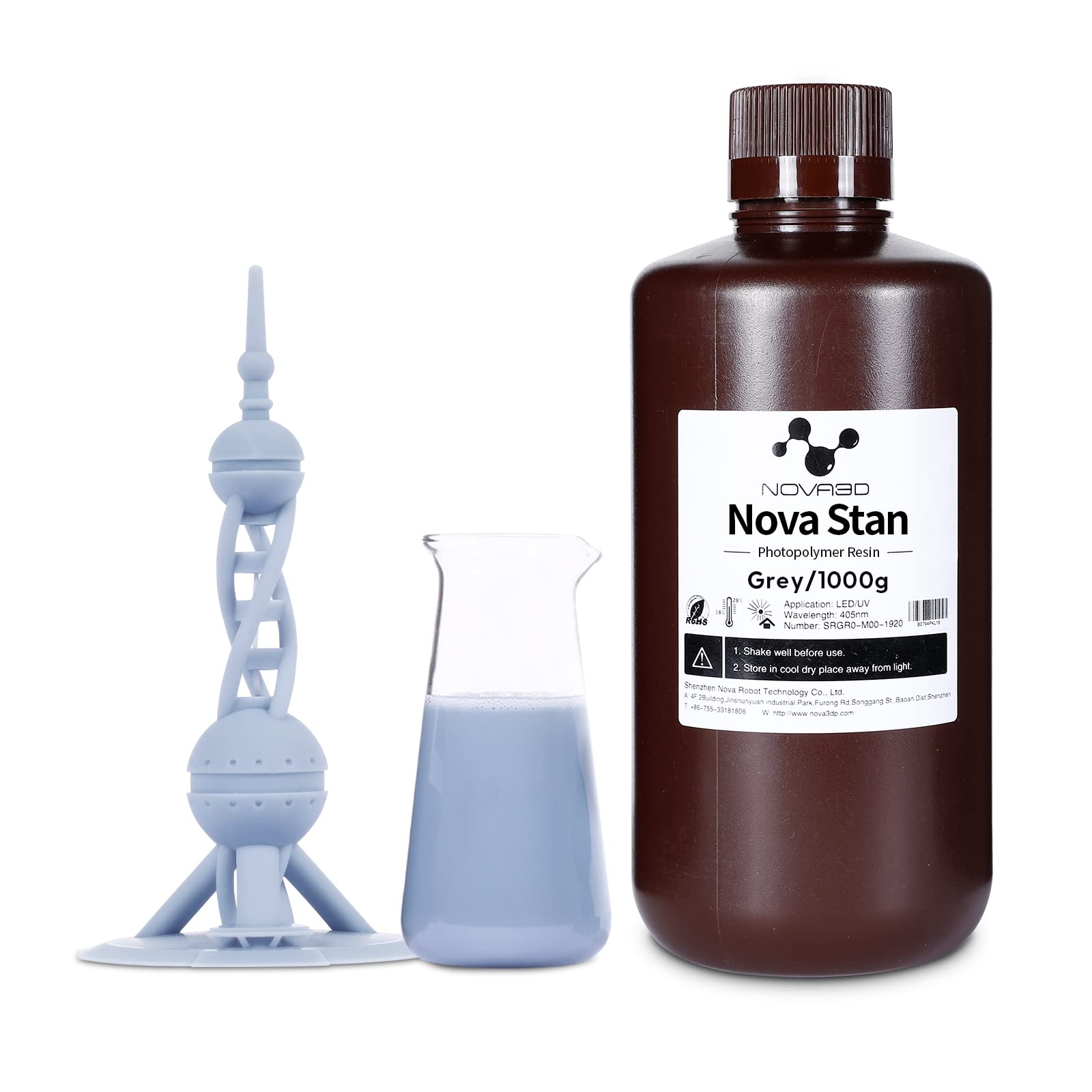 NOVA3DWater Washable Mecha ABS-Like 3D Printer Resin, 405nm High Precision LCD UV-Curing 3D Printing Resin, Low Odor, Photopolymer Resin for /8K/12K Capable LCD DLP 3D Printers(Grey, 1kg)