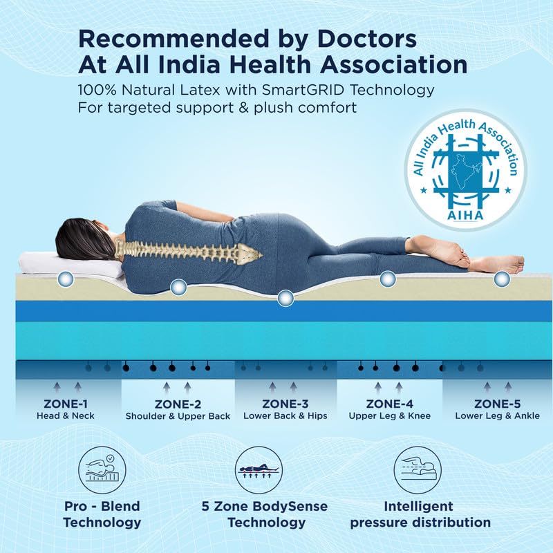 Image of The Sleep Company SmartGRID Ortho Royale Mattress | Japanese Patented Technology with 100% Natural Latex | 5 Zone Support for Back Pain Relief | Medium Firm Queen Size Bed Mattress 75x60x8