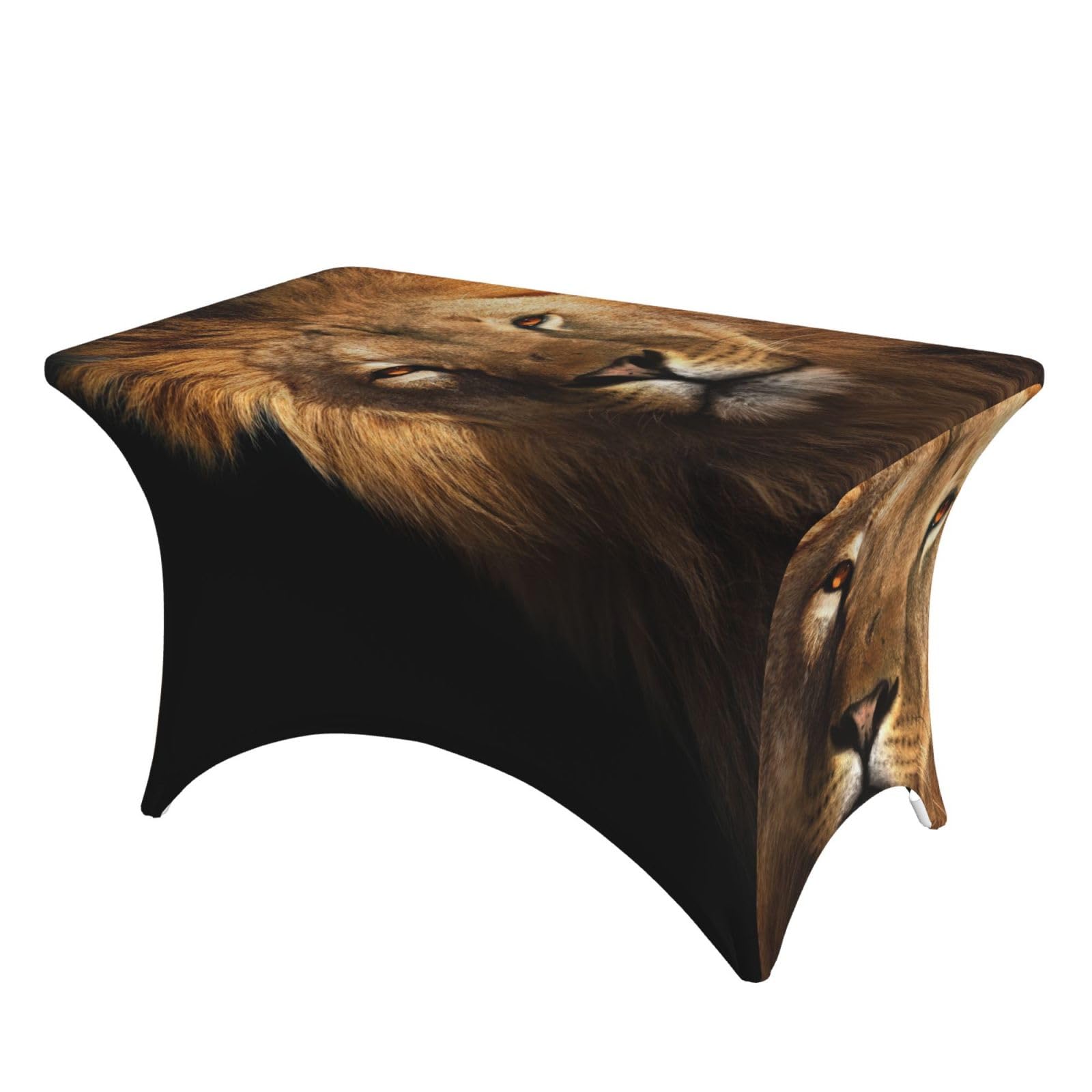DCEHGEW 4FT Spandex Rectangular Table Cloth, African animal lion Printed Fitted Elastic Tablecloths Washable Table Cover for Event, Wedding, Banquet & Party