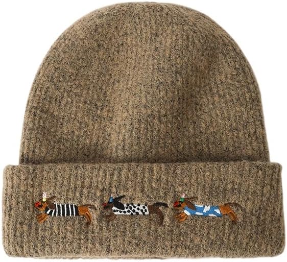 Dachshund Embroidered Knitted hat Warm Cold hat for Women in Winter Outdoor Cold ski Beanie