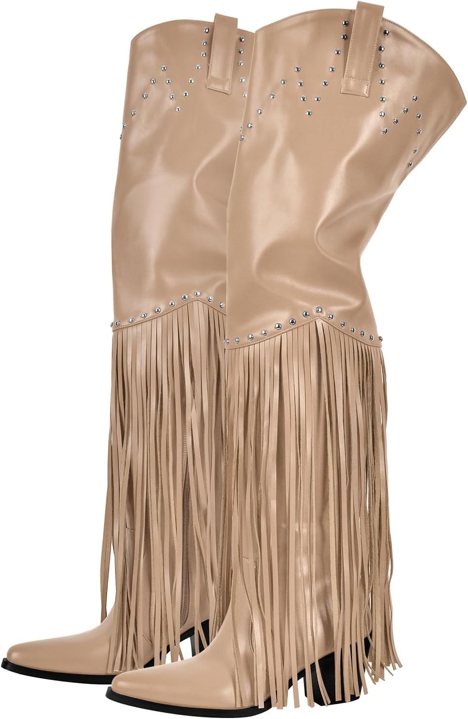 richealnini Fringe Thigh High Boots with Tassels Wide Calf Over Knee Western Cowboy Boots