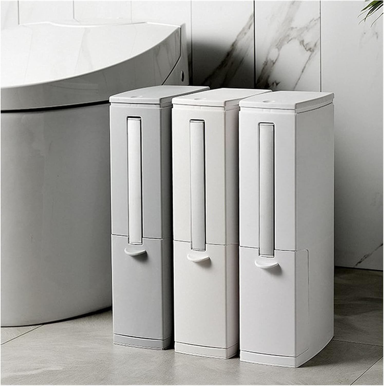 Yufengjiao 2狭いプラスチック製のゴミ箱の中の2つの狭いプラスチックゴミ箱に備えることができます Color Ivory トイレブラシ カラー White