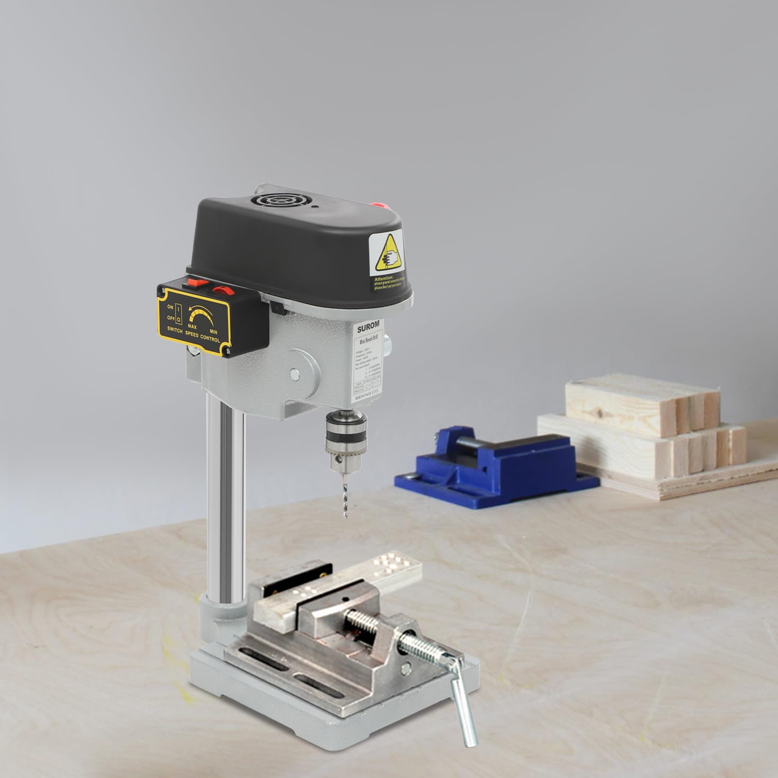 Taladro de mesa mini taladro de columna portátil 340 W 0-16.000 rpm 3 niveles de velocidad de ralentí, rango de sujeción 0,04-0,39 pulgadas