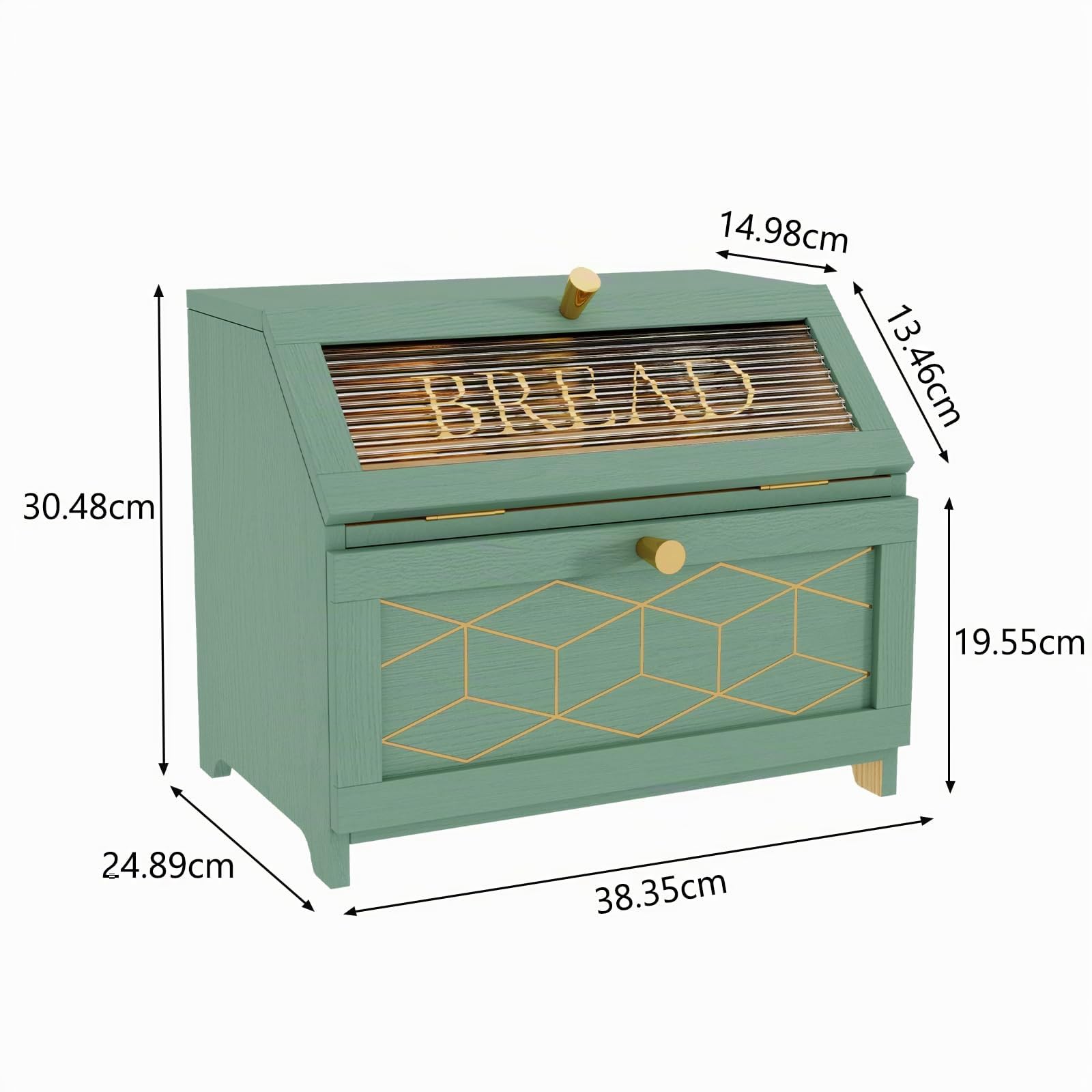 Portapane Legno a 2 Livelli con Finestra Trasparente, Portapane Moderno da Cucina con Ampio Spazio di Archiviazione, Porta Pane da Cucina per Pane, Snack e Alimenti, Verde