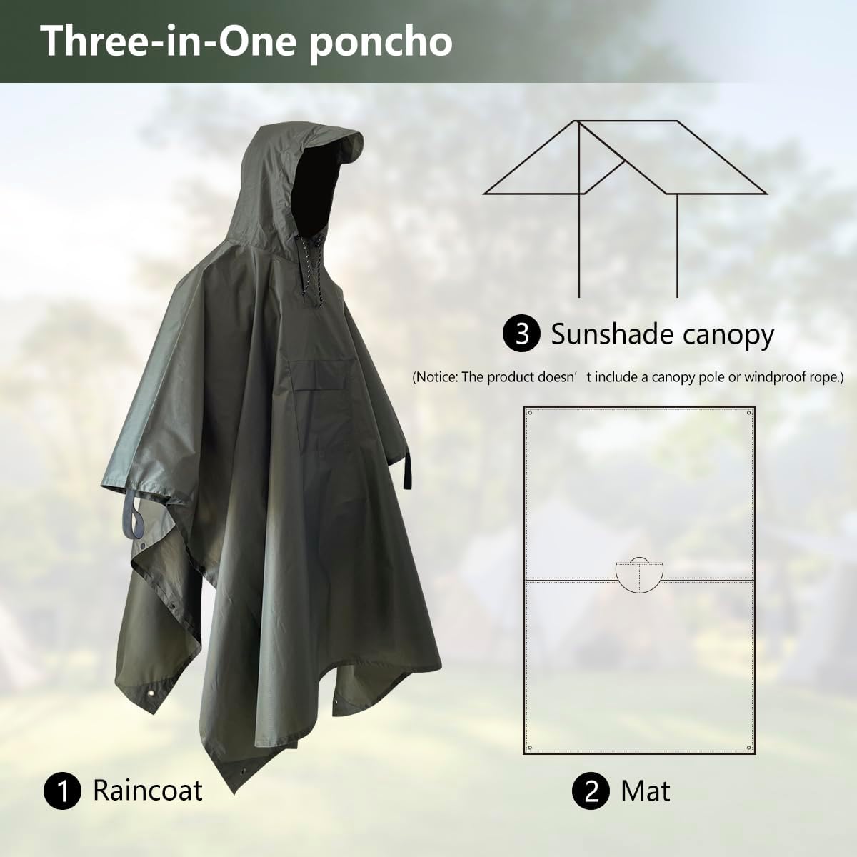 Hooded Rain Poncho,Multi Use Waterproof Raincoat,For Hiking, Camping and Emergency,Suitable for Unisex Adults - Image 5