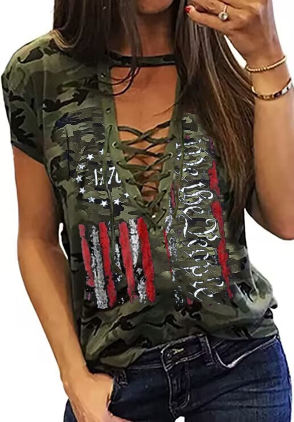 AIMITAGWomen Petal Sleeve Tops V Neck Short Sleeve Shirts Summer Casual Loose Solid Color Basic Tunic Tshirt