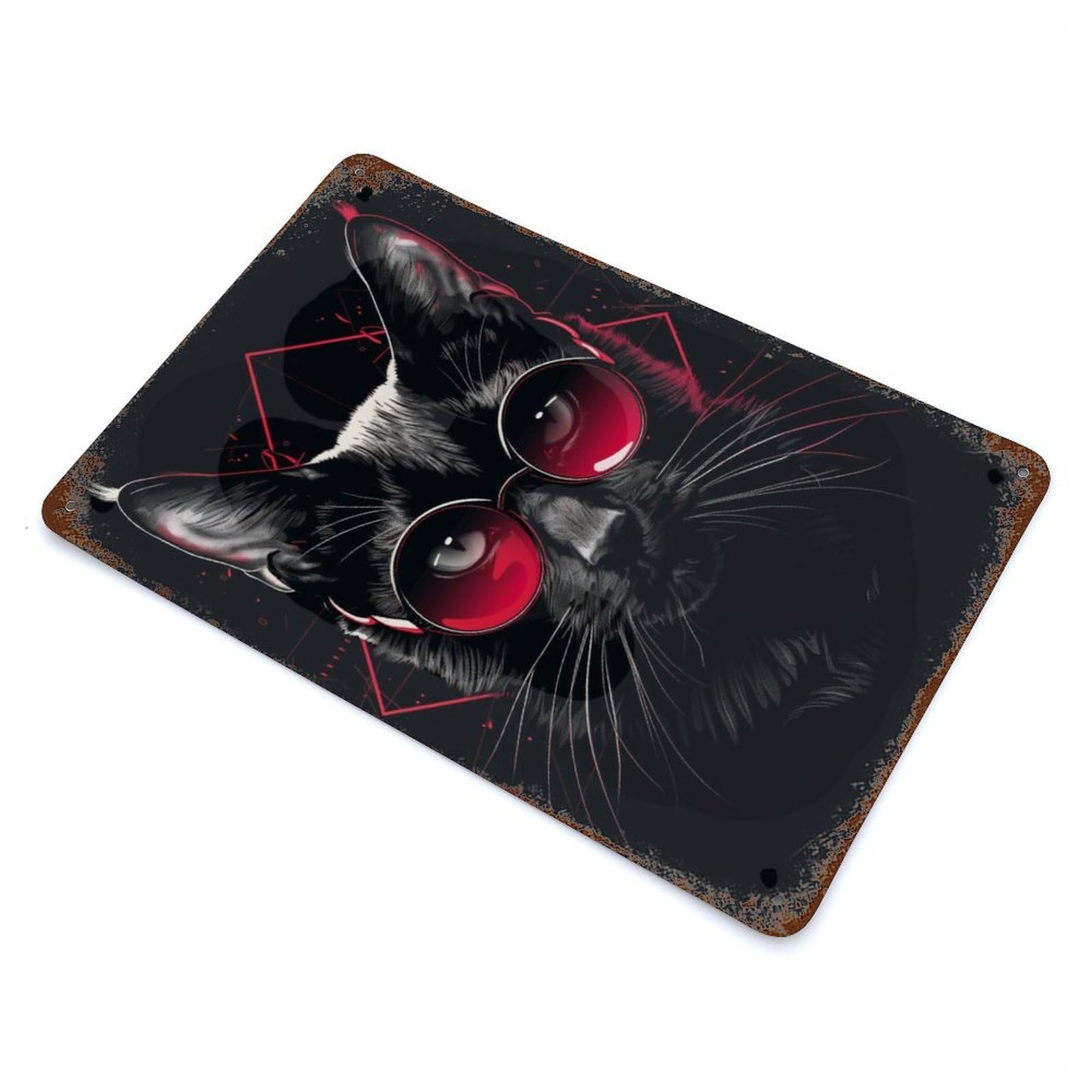 Rust Effect The Dark Cat Aged Metal Wall Plaque 11.8"x7.9", Farmhouse Wall Decor for Office, Studio And Wall Decor