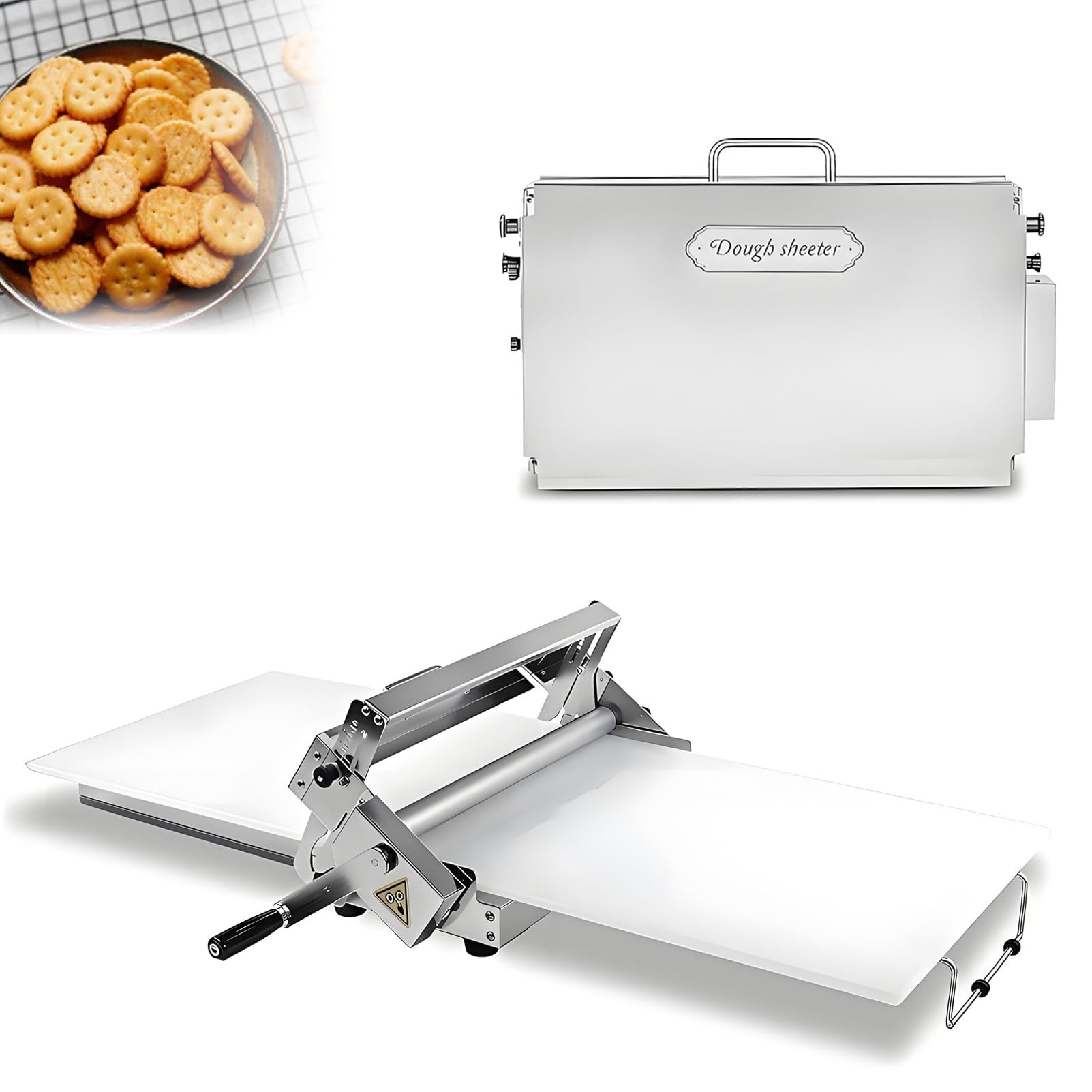 Sfogliatrice pieghevole manuale in acciaio inox con spessore regolabile, 89 x 40 cm, per panetteria, pizza, cornetti