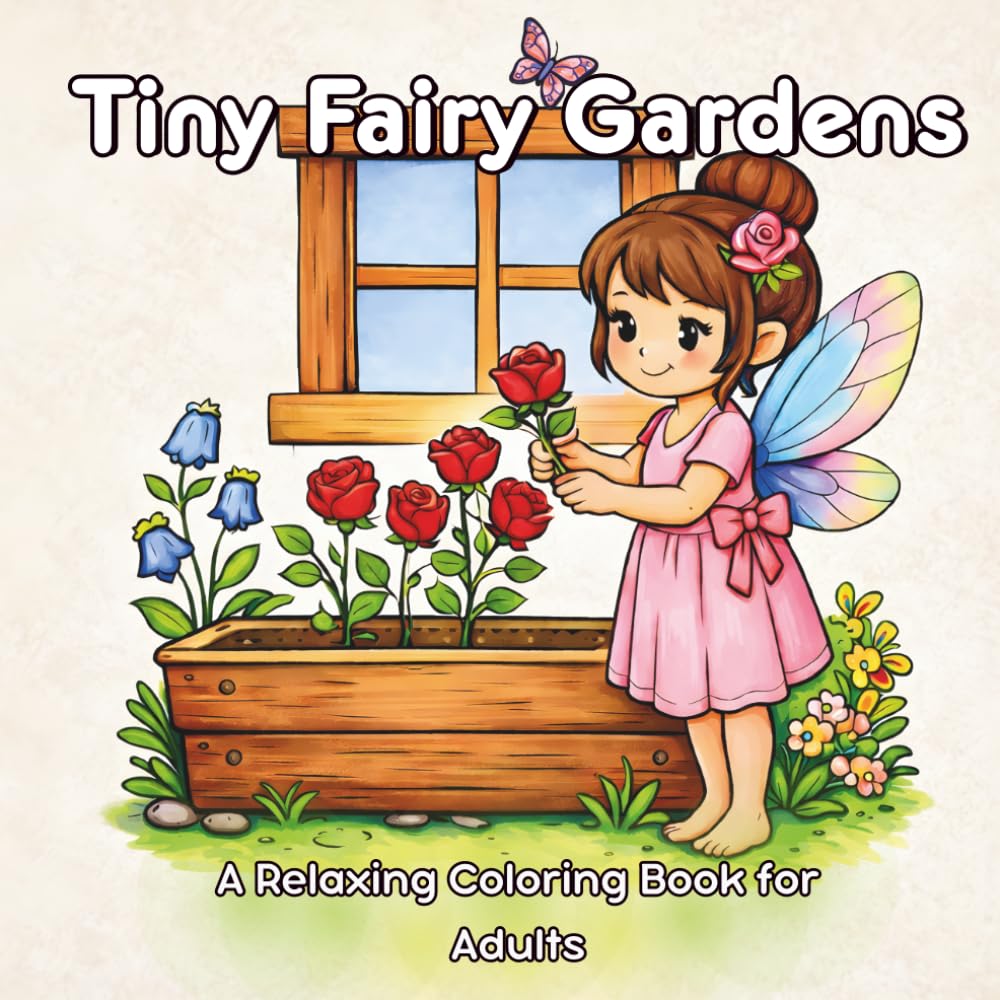 Tiny Fairy Gardens: A Relaxing Coloring Book for Adults Featuring Whimsical Garden Scenes and Charming Fairy Moments (Sweet and Cozy Fairy Series)