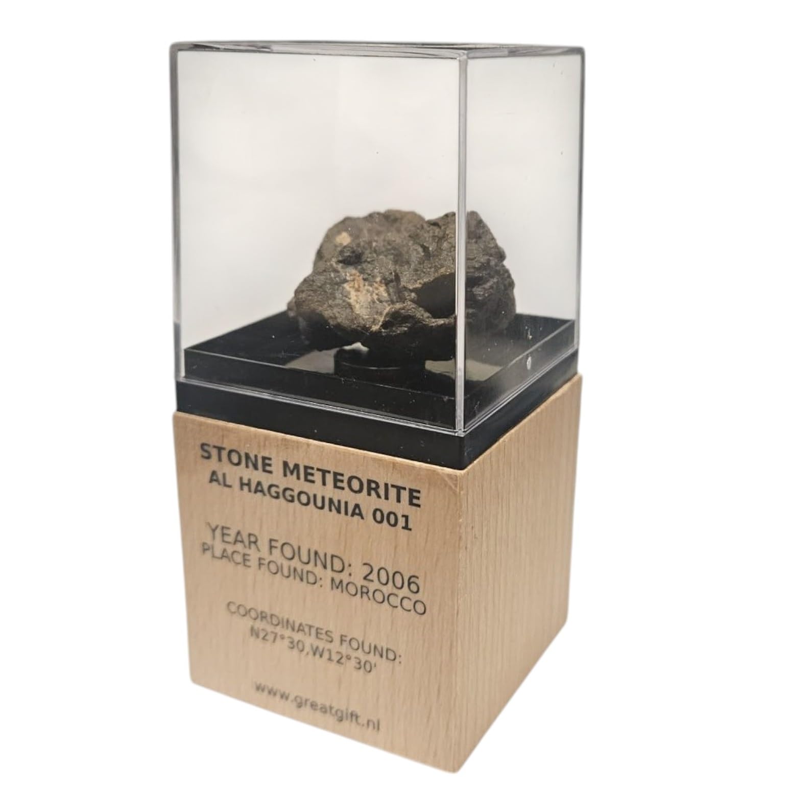 GreatGift Météorite sur support - Al Haggounia 001 - Avec certificat - Cadeau très spécial - Pierre spatiale - Pierre précieuse - Météorite, gg-3111