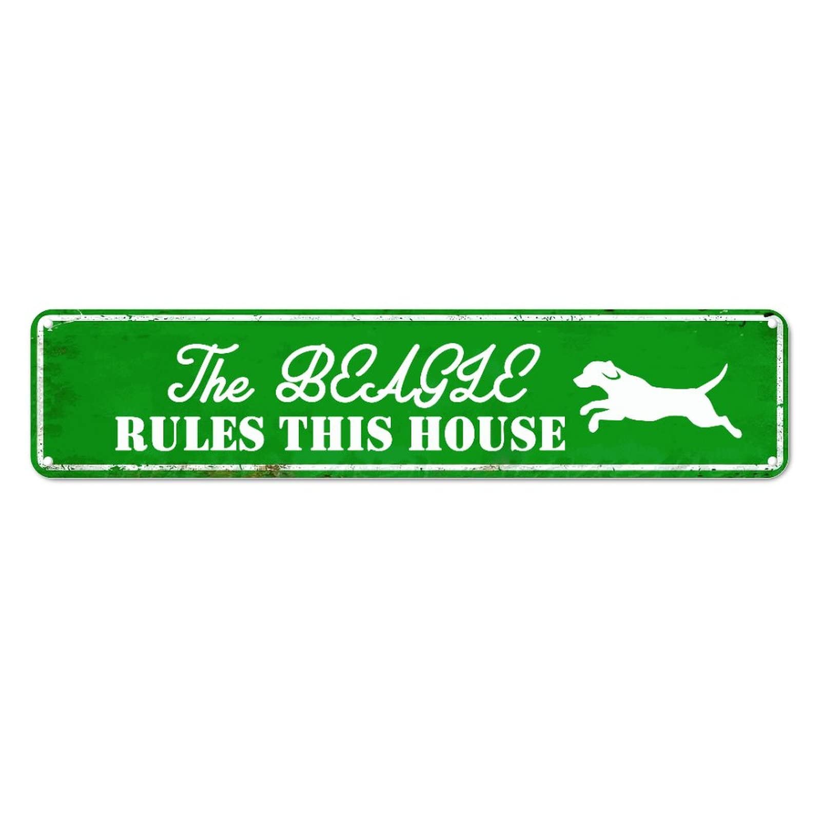 The Beagle Rules This House Retro Tin Signs Aluminum Metal Sign for Home Kitchen Bathroom Club Wall Yard Coffee Funny Decor 4x16 Inch