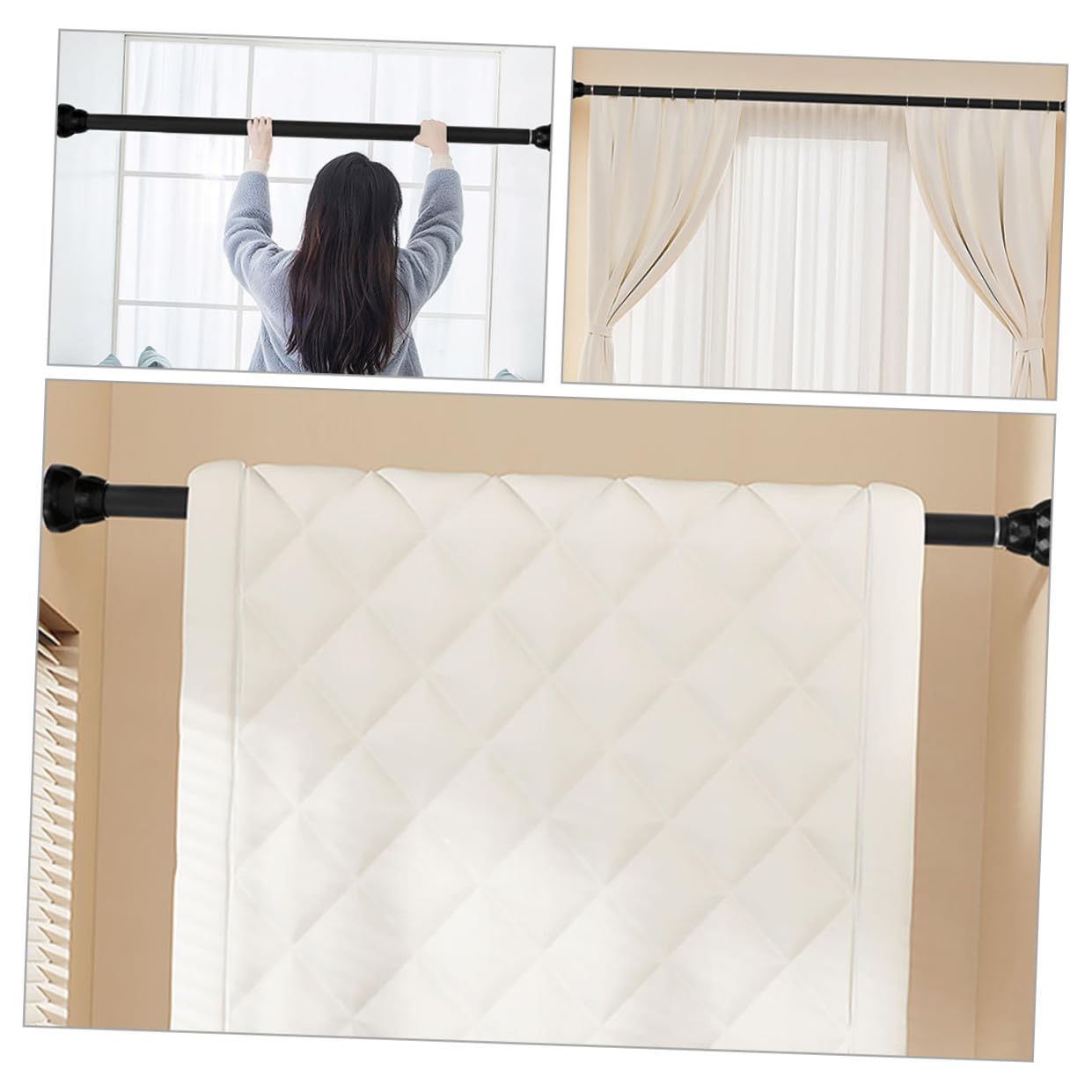 NUOBESTY 2 Pcs Barras de Cortina Telescópicas Ajustables, Barra para Cortina de Ducha y Ropa, Instalación sin Perforar, Adecuado para Baño y Armario