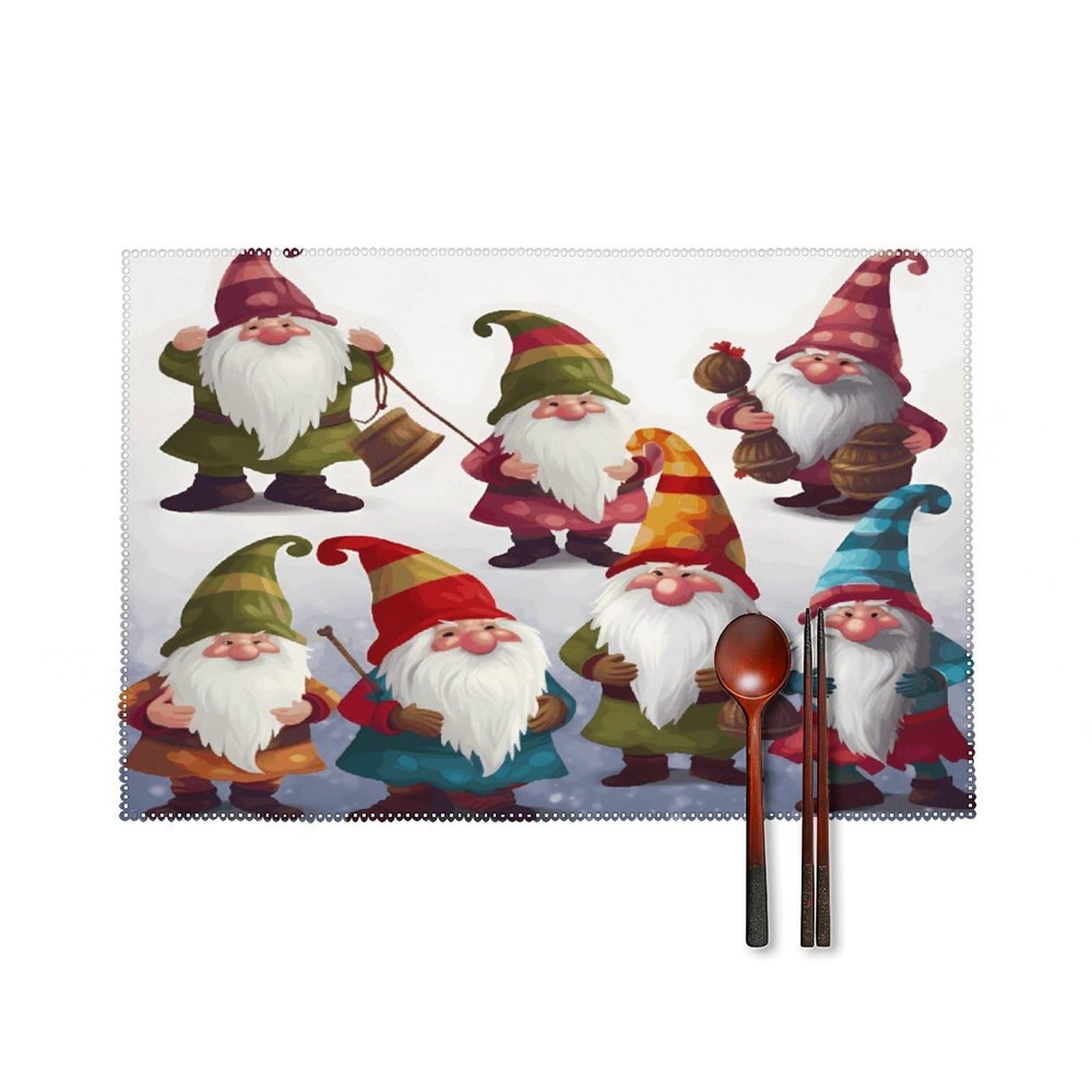 Xmas Funny Gnomes Placemats Set of 6 Washable Farmhouse Dining Table Mat Non Slip Heat Resistant Non-Slip Place Mats Easy Clean Table Protective Placemats for Indoors & Outdoors