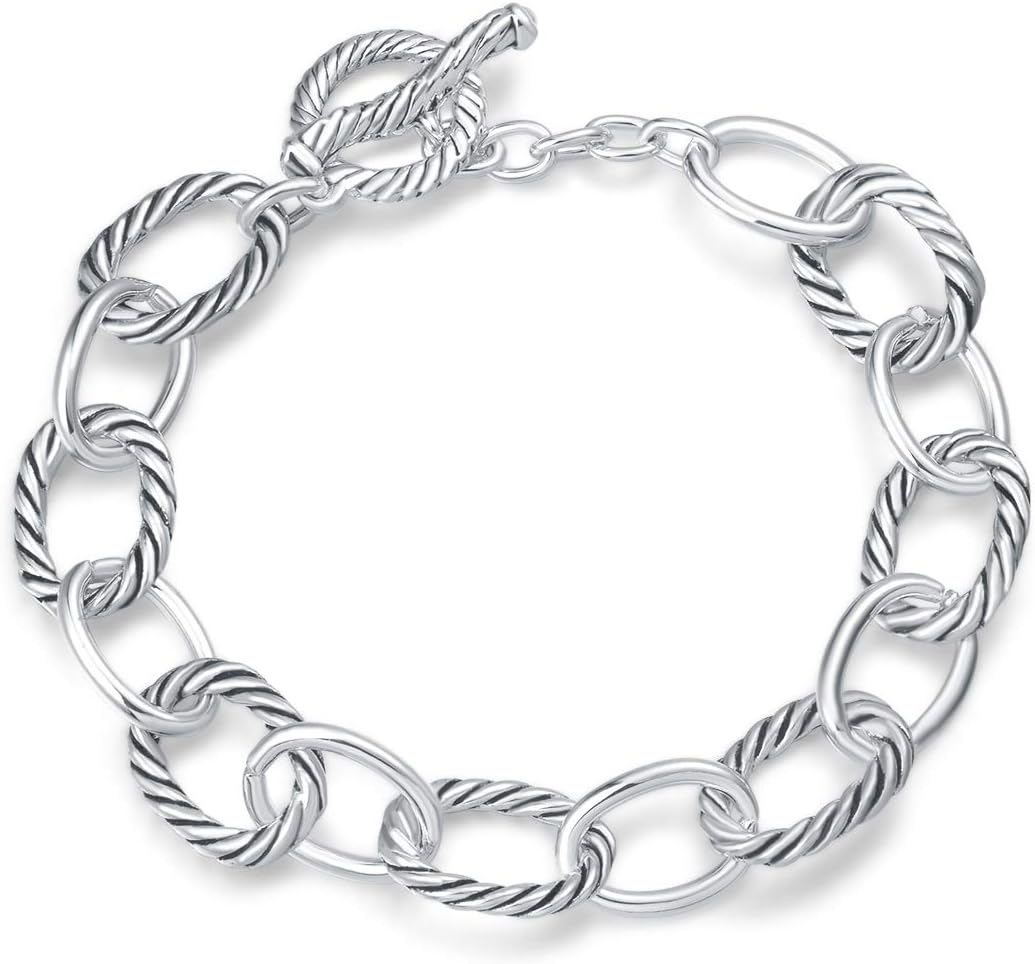 Twisted Cable Wire Link Chain Bracelet Two Tone Designer Brand Inspired Women Jewelry Valentine (2 Tone)