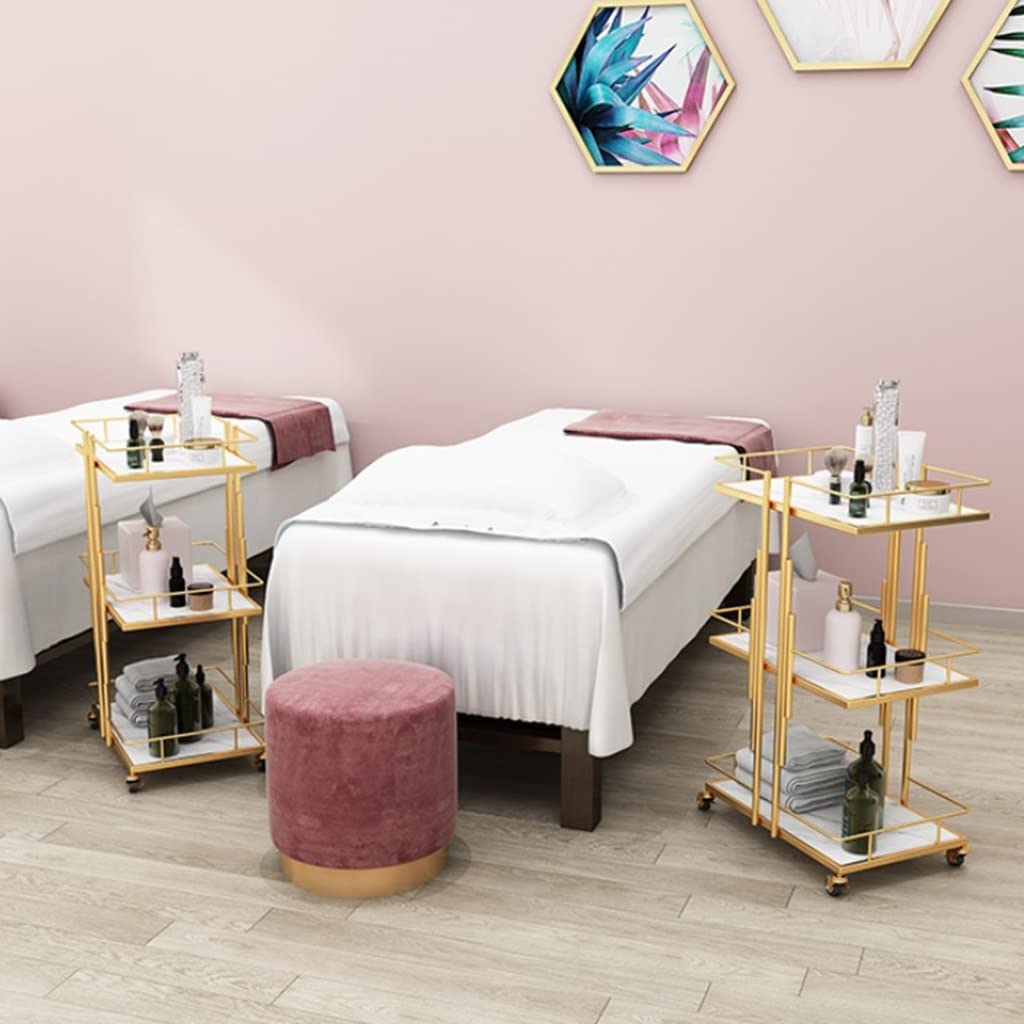 Carrito de almacenamiento de metal con ruedas bloqueables de 3 niveles, organizador para belleza, spa, cosmetología, tatuajes, manicura, estación de herramientas faciales (dorado)