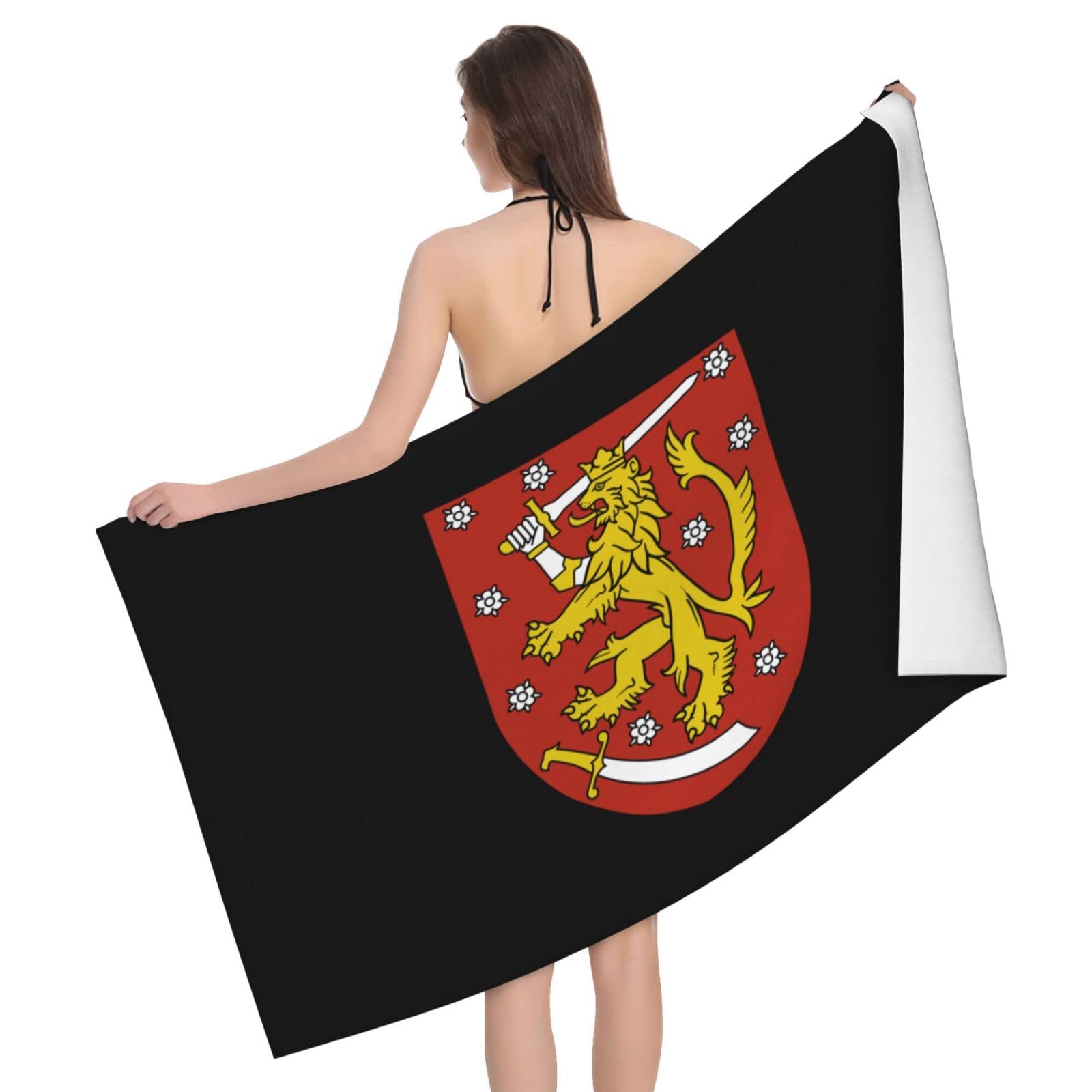 Lsjuee Coat of Arms of Finland Beach Towel Absorb Water Quick Dry Bath Towel, for Beach, Swimming Pool, Camping