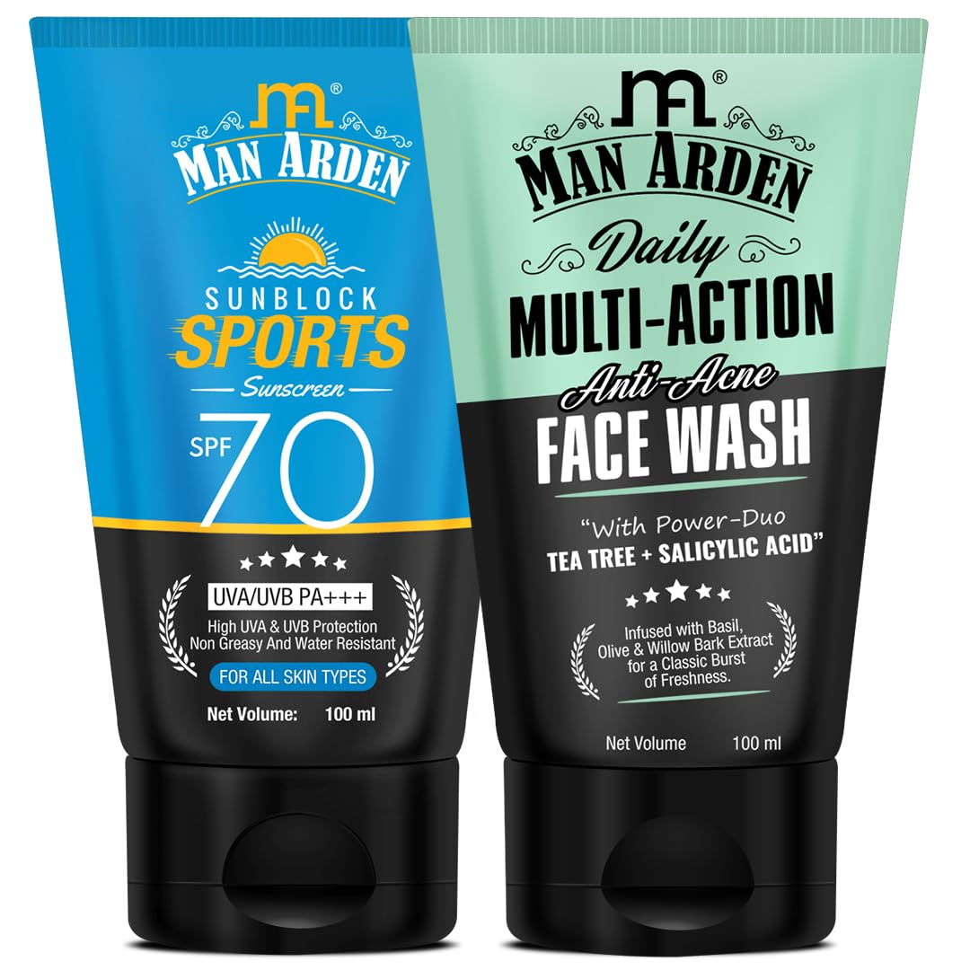 Man Arden Sun Block Sports Sunscreen SPF 70 + Daily Multi-Action Anti Acne Face Wash