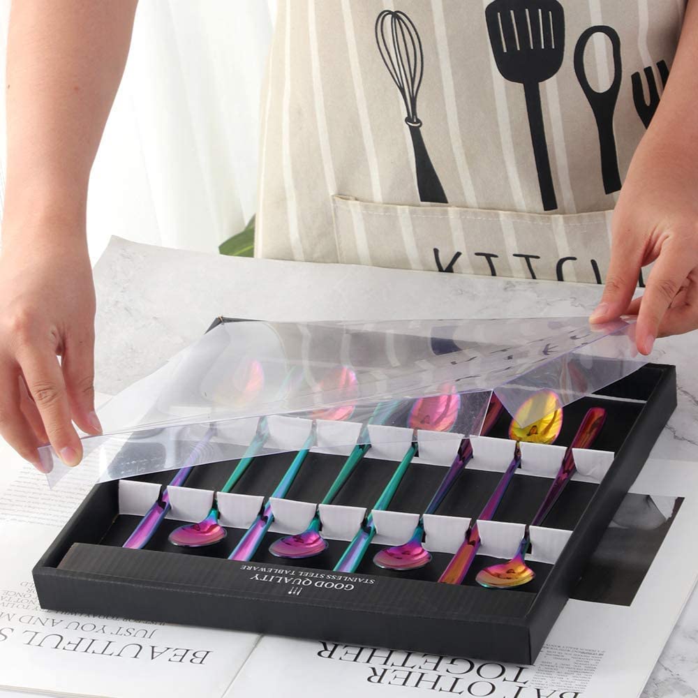 Cucchiai Rainbow Latte Manico lungo, Buyer Star Premium 304 Cucchiai da gelato in acciaio inox per cocktail agitazione, tè, caffè, frappè, bevande fredde