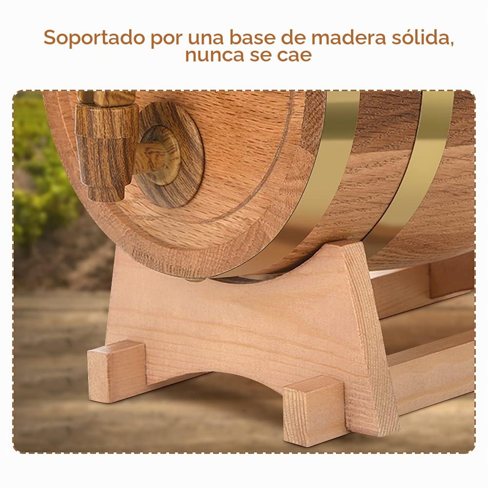 Greensen Barril de Roble 3 litros, Barrica de Madera para Vino, Whisky, Licor o Cócteles, Pequeña para Aficionados del Vino, Bares y Eventos