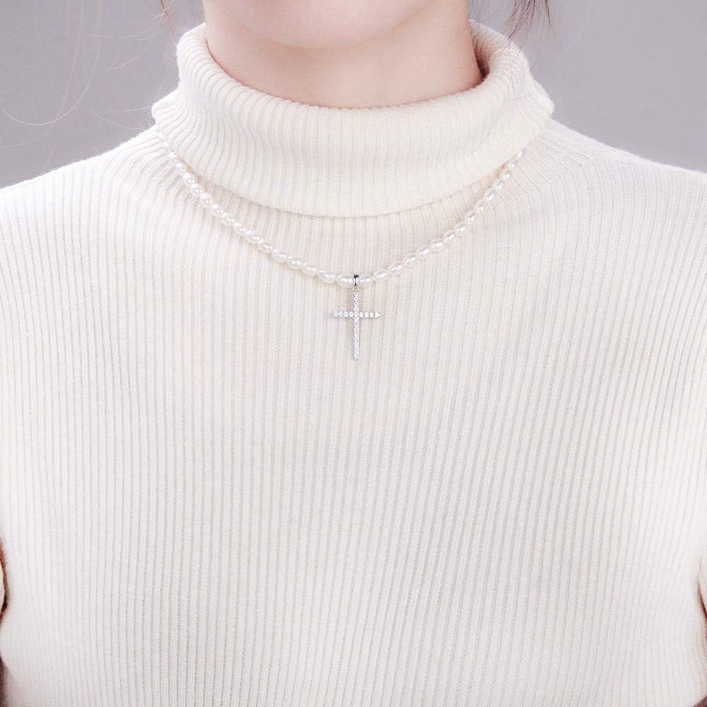 Sterling Silver Cross Pendant Necklaces for Women-Freshwater Cultured Pearl Strand Necklaces - Image 6