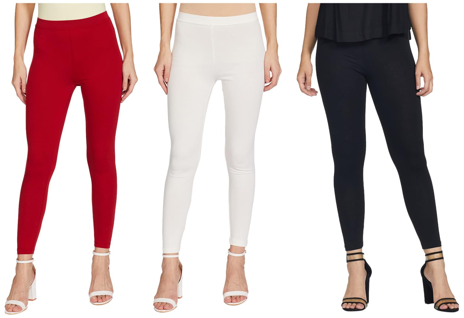 Women's High Rise Solid Ankle-Length Leggings (NOOSAL21RERED)_XXL Regular Fit Black Leggings XL Solid Ankle-Length Leggings (NOOSAL21OW_Off White_XL)-image-18
