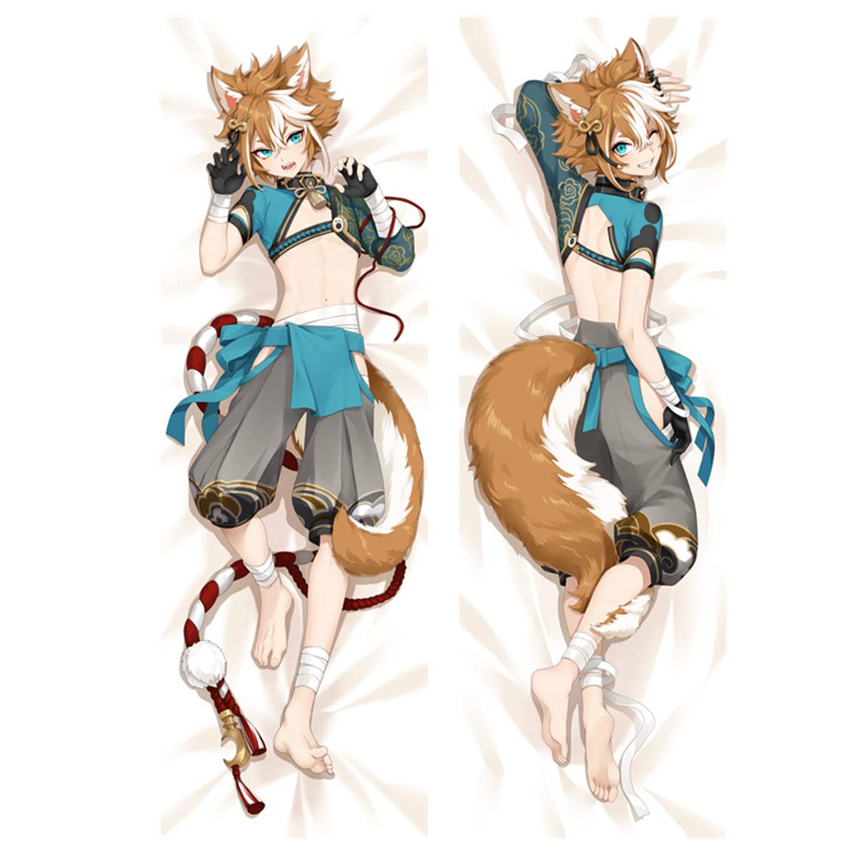 TANSHOW Genshin Impact Gorou Body Pillow Case Hugging Pillow Game Anime Merch Stuffed Double-Sided Printed Peach Skin Plush Room Decor 59 x 20 Inch (Gorou 3) - Gorou 3