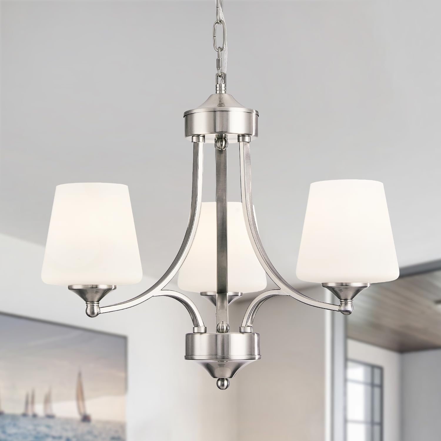 6-Light Farmhouse Chandelier Oil Rubbed Bronze Pendant Light Fixture with Frosted Glass, Rustic Ceiling Lighting Modern Hanging Lamp for Dining Room Living Room Bedroom, 47.2" Height Adjustable