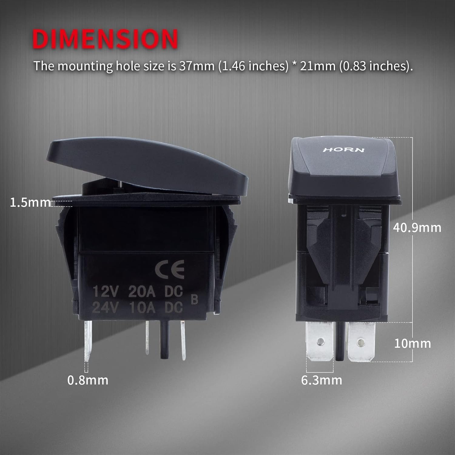 20A 12V Horn Switch with Dual Blue LED Light Waterproof SPST 5Pin ON-Off Rocker Switch Momentary for Marine Boat Trucks Car