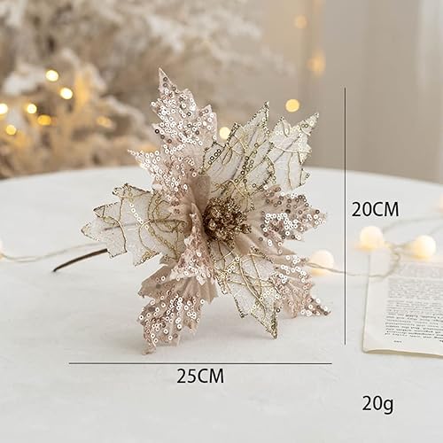 Miniatura 3 de Ansho Paquete de 6 Flores de Pascua con Purpurina Grandes Flores Artificiales de Navidad Decoración de Flores Ornamentos para Árbol de Navidad