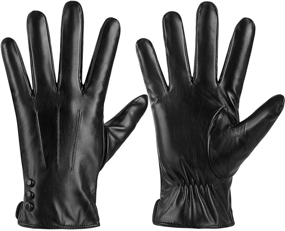 YMYLGDDWLeather Gloves for Men Winter Gloves Genuine Sheepskin Gloves Warm Wool Lining Driving Touch Screen Black Gloves