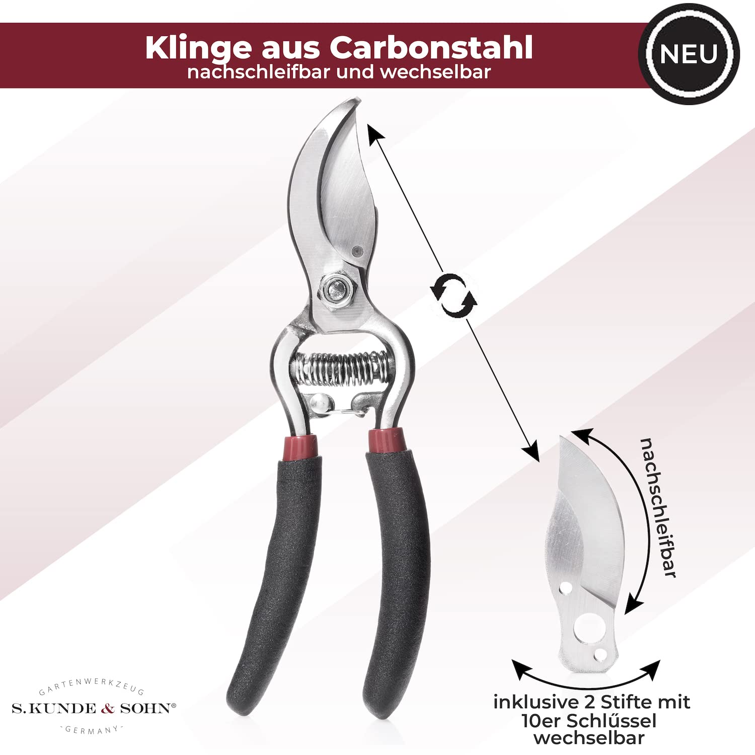 S. Kunde & Sohn Germany – SKS 6 Tradition Gartenschere Schwarz + SKS T1 Trageetui + Ersatzklinge GRATIS