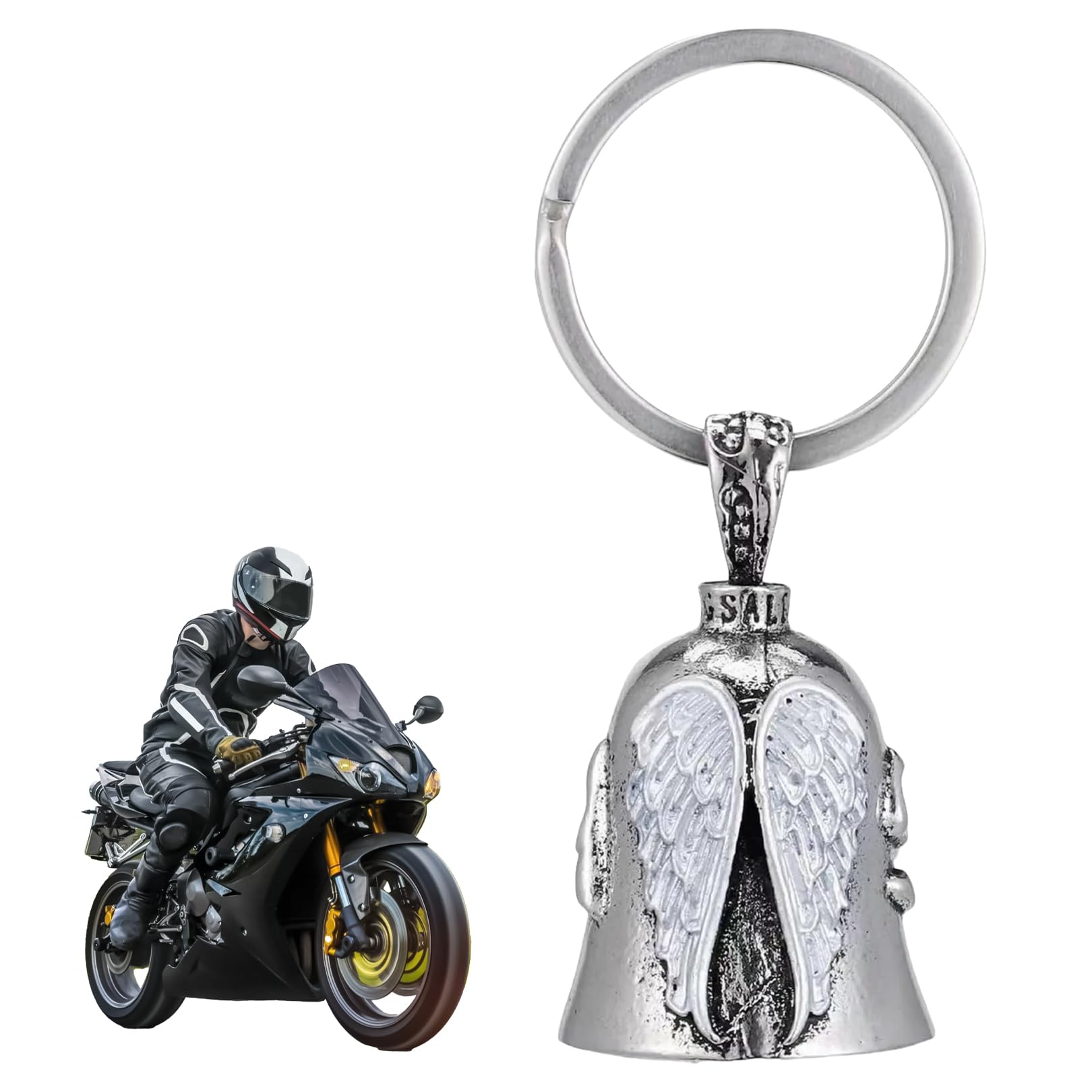 Yijianliangbai Silver Guardian Bell For Motorbikes Motorcycle Gremlin Bell Luck Riding Spirit Alloy Car Gurdian Angel Guardian Riding Bell Metal Motorbike Accessories For Outdoor Biker Riders, Husband, Luck Charm (Silver)