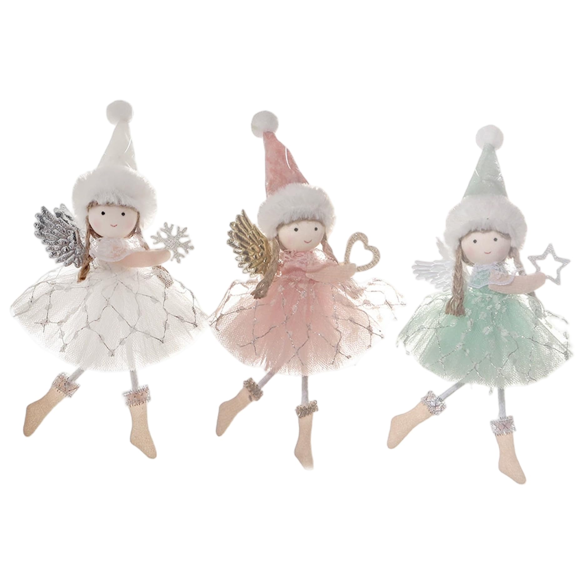 Angel Ornaments for Christmas Tree, 3Pcs Angel Doll Pendants Christmas Ornaments, Hanging Plush Pendants for Xmas Party New Year Birthday Wedding Tree