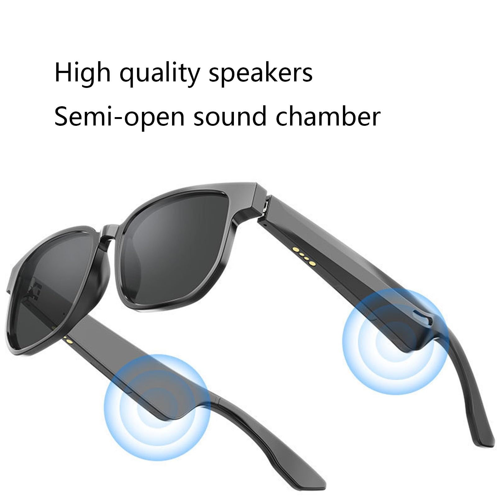 Lunettes de Soleil Connectée Oreillette Bluetooth à oreille unique haut de gamme | Casque sans fil mains libres avec double micro | Suppression du bruit | 4 heures d'utilisation | BT5.1 | Noir brillan