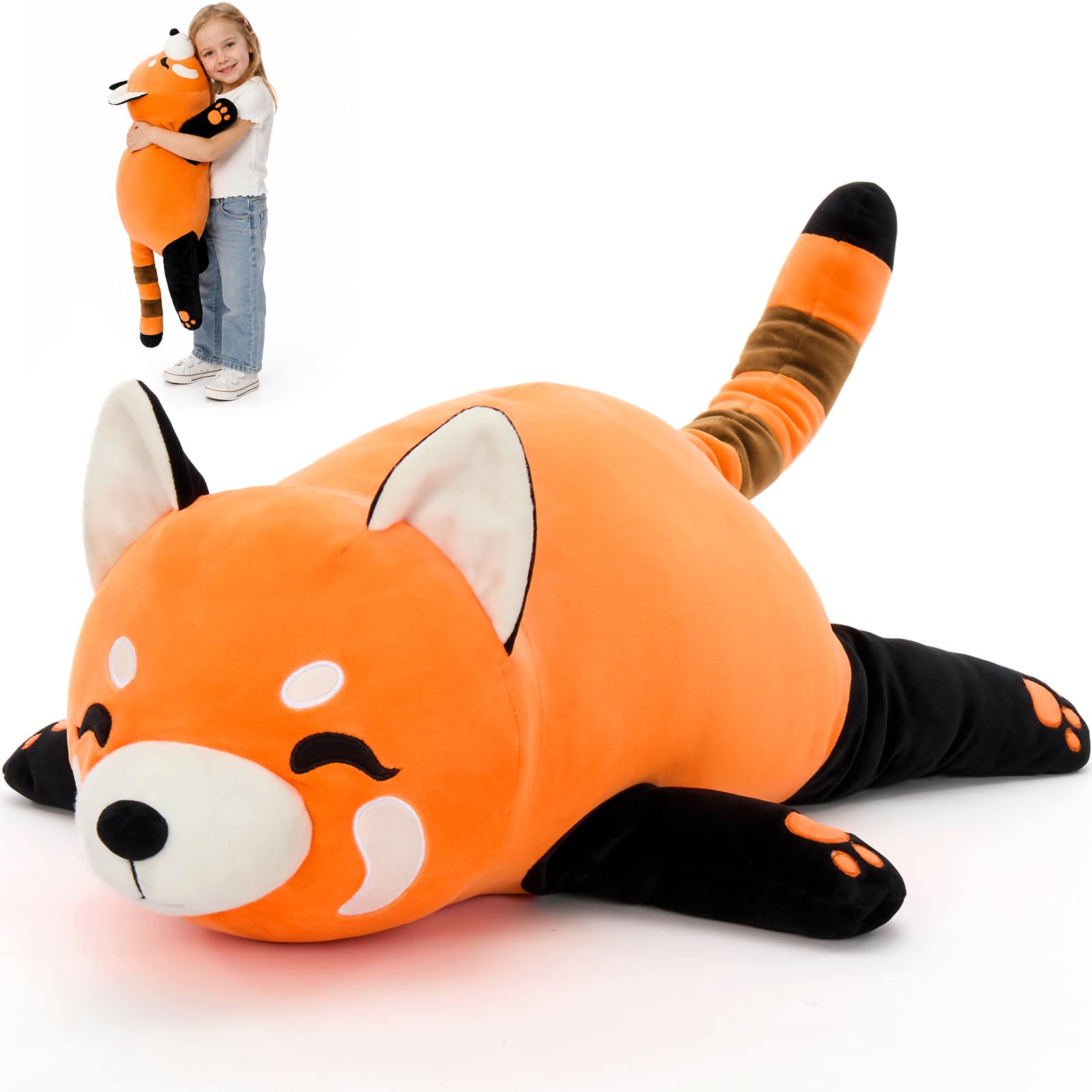 MaoGoLan Red Panda Plush Pillow, 77cm Giant Fluffy Stuffed Animal Panda, Ultra Soft Cuddly Toy Gift for Kids Birthday Christmas