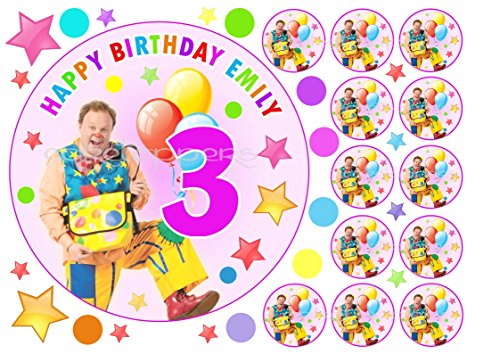 Edible MR Tumble Girls Pink 7" Icing Personalised Cake Topper & 12 Cupcake Toppers Uncut