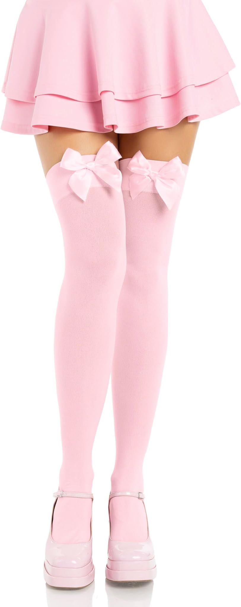 Women's Satin Bow Accent Thigh Highs