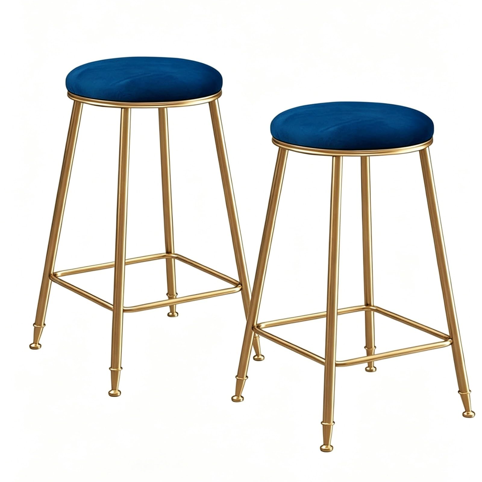 HNYJVZEVG Set of 2 Velvet Bar Stools,Round Padded Counter Stools with Gold Metal Frame, Fixed Height Bar Chairs with Footrest High Chair(Blu,65cm (25inch))