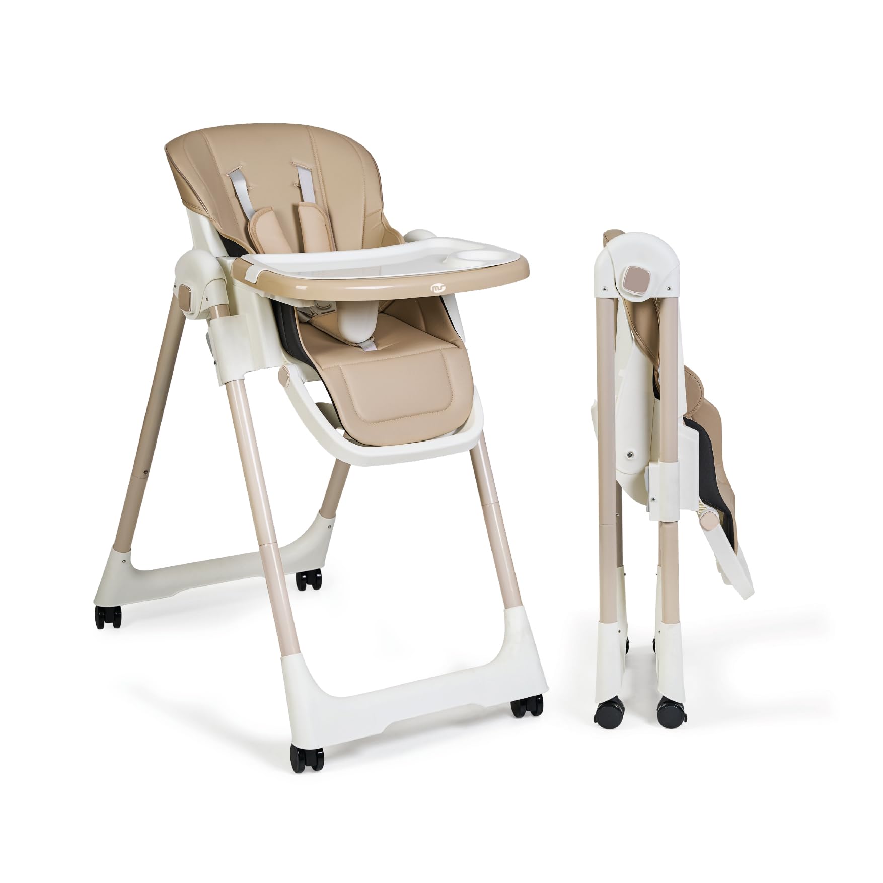 Ms BabyWorld - Chaise haute évolutive pour bébé Tasty | 7 positions de hauteur et 3 inclinaisons | Plateau amovible et repose-pieds réglable | Portable, pliable, jusqu’à 3 ans (Beige)